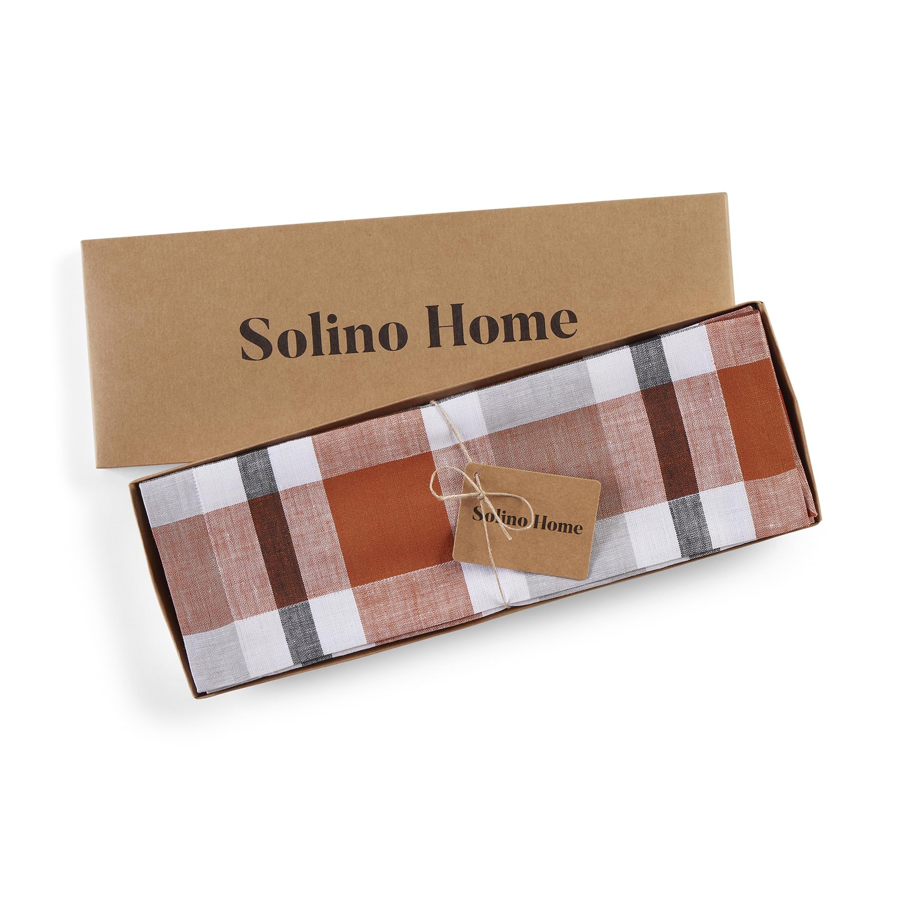 Solino Home Plaid Linen Placemats Set Of 4-100% Pure Linen Cinnamon Fall Buffalo Check Place Mats 14 X 19 Inch - Handcrafted And