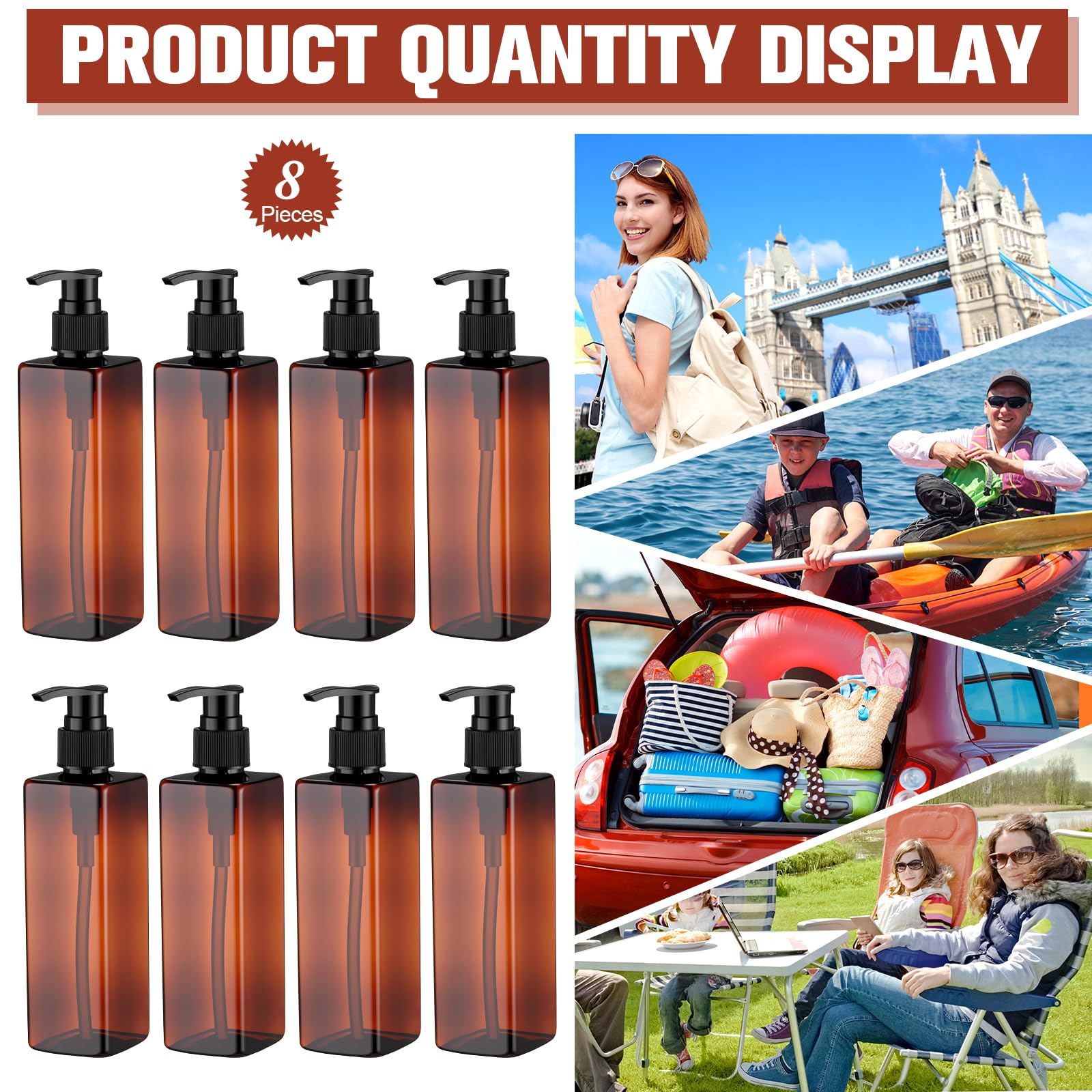 Chunful 8 Pcs Soap Dispensers Plastic Pump Bottles 8.5 oz Refillable Dishwashing Liquid Dispenser with Pump Leakproof Empty Loti
