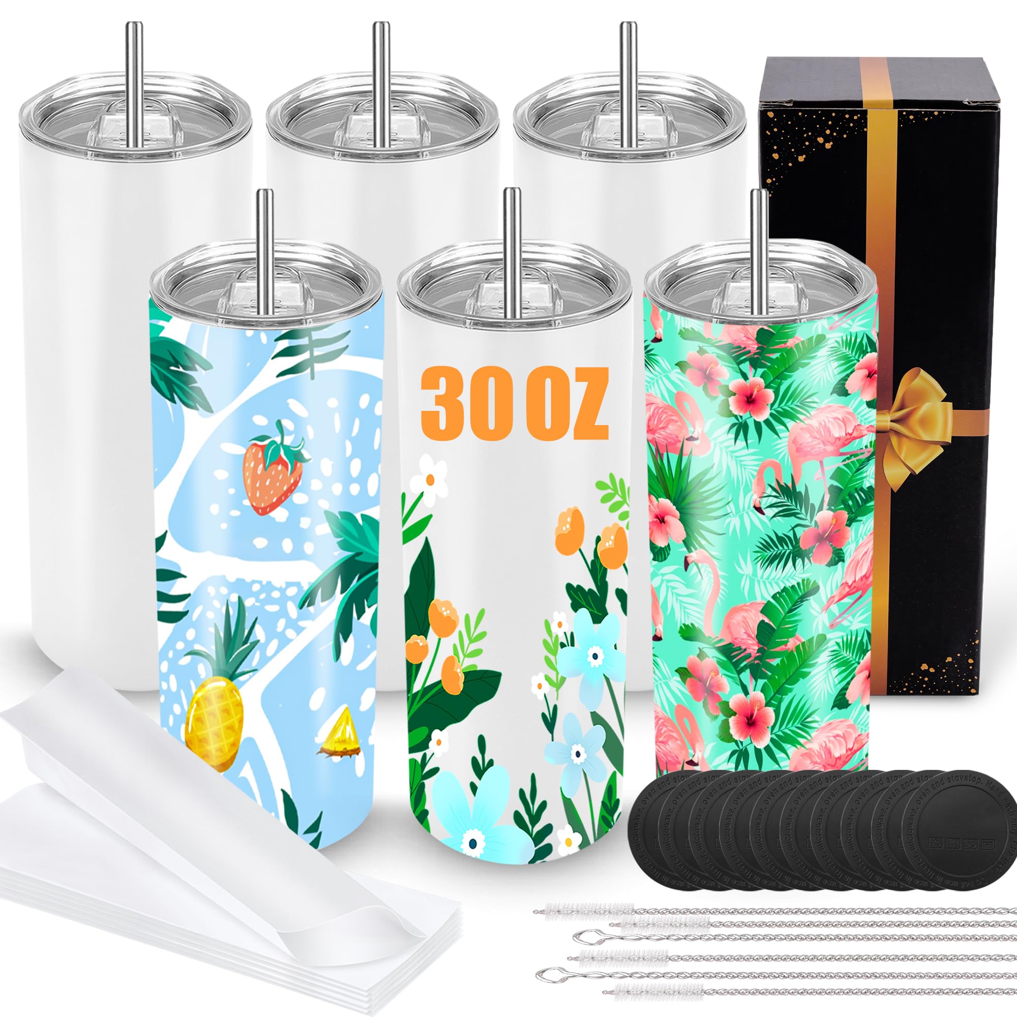 Joyclub Sublimation Tumblers 30 OZ Blank Tumblers for Sublimation Skinny Bulk Double Wall Insulated Cups with Individually Gift 