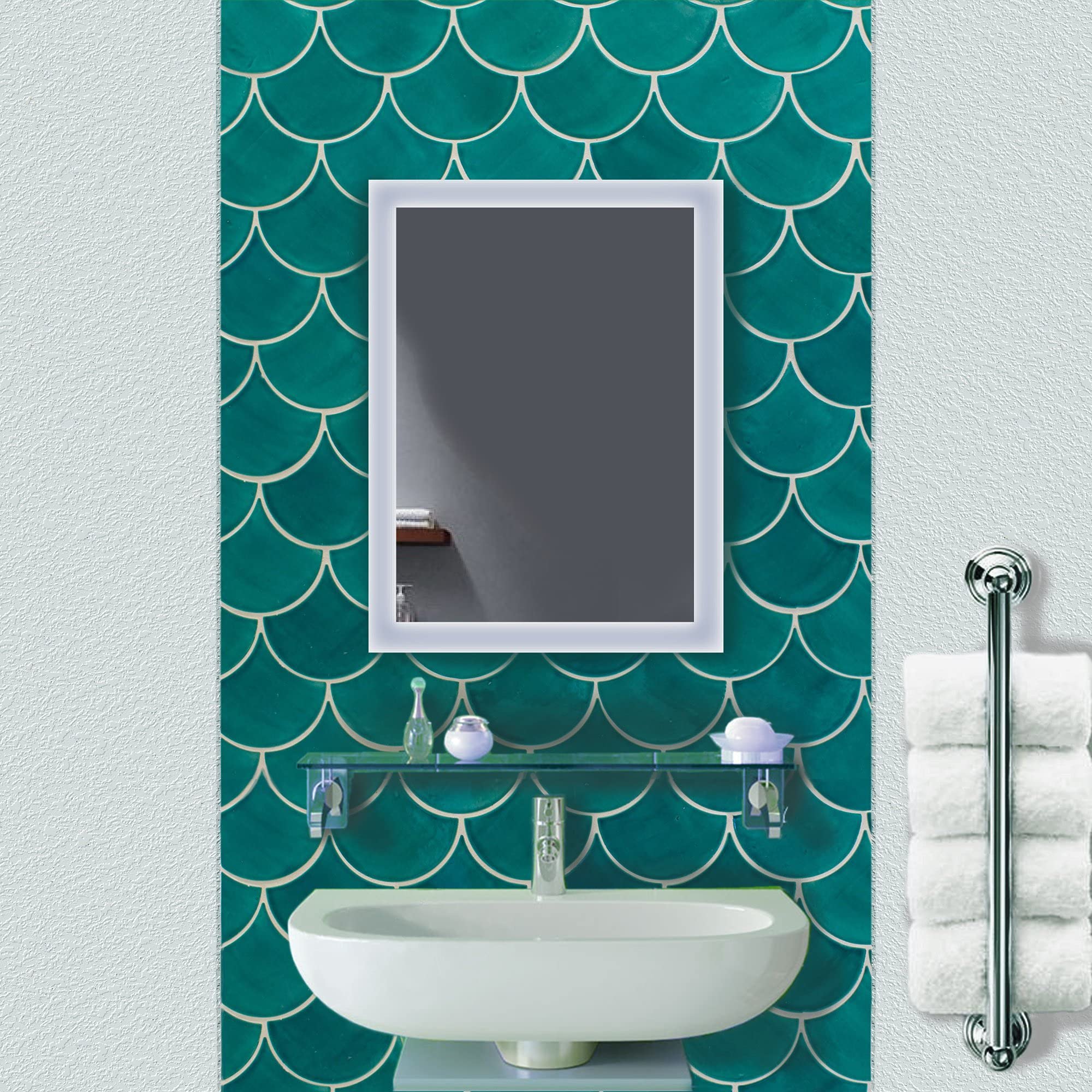 Krugg Small LED Bathroom Mirror 15 Inch x 20 Inch  Lighted Vanity Mirror Includes Dimmer & Defogger   Wall Mount Vertical or Horizontal Installation