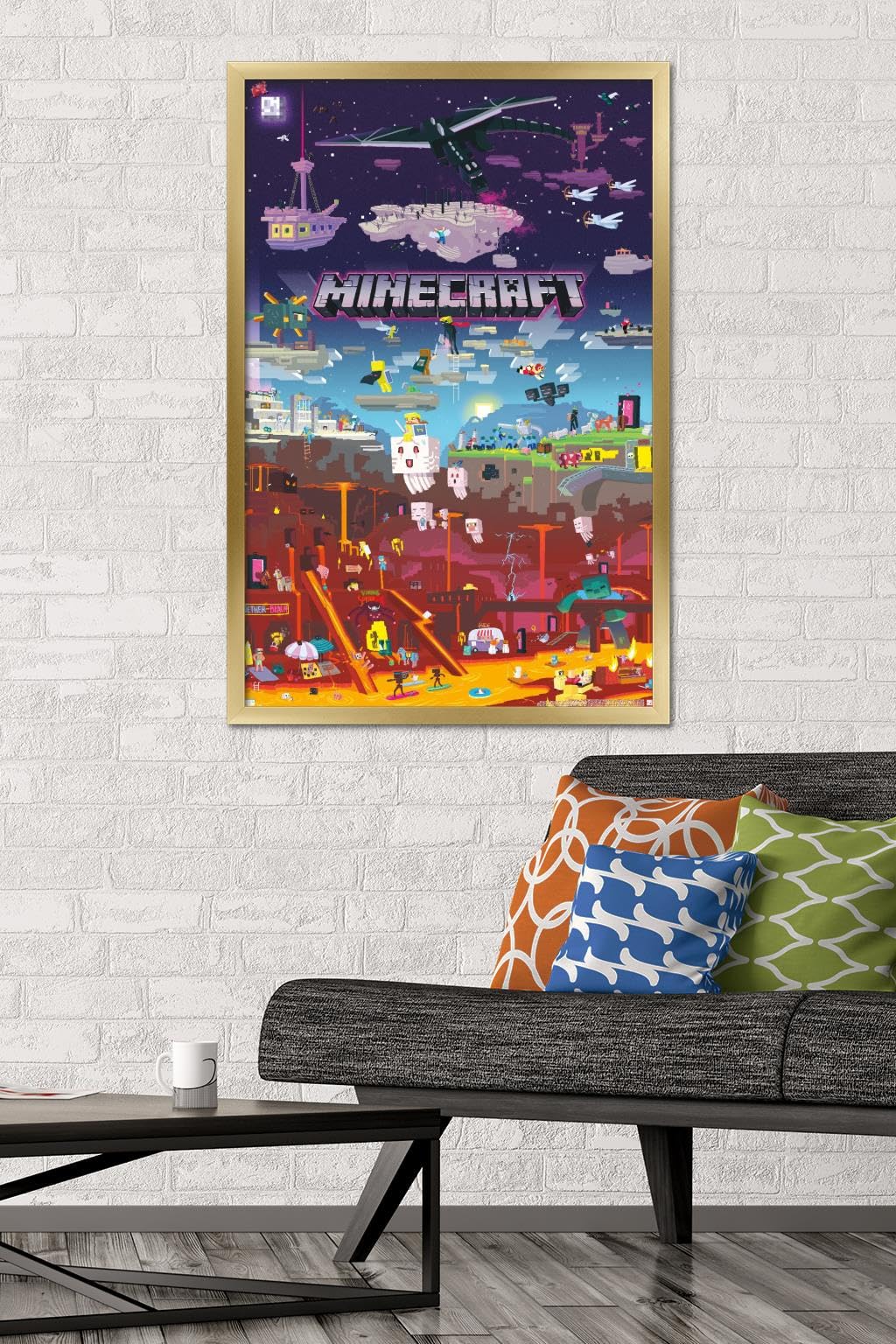 Trends International Minecraft - World Beyond Wall Poster, 22.375'' X 34'', Gold Framed Version