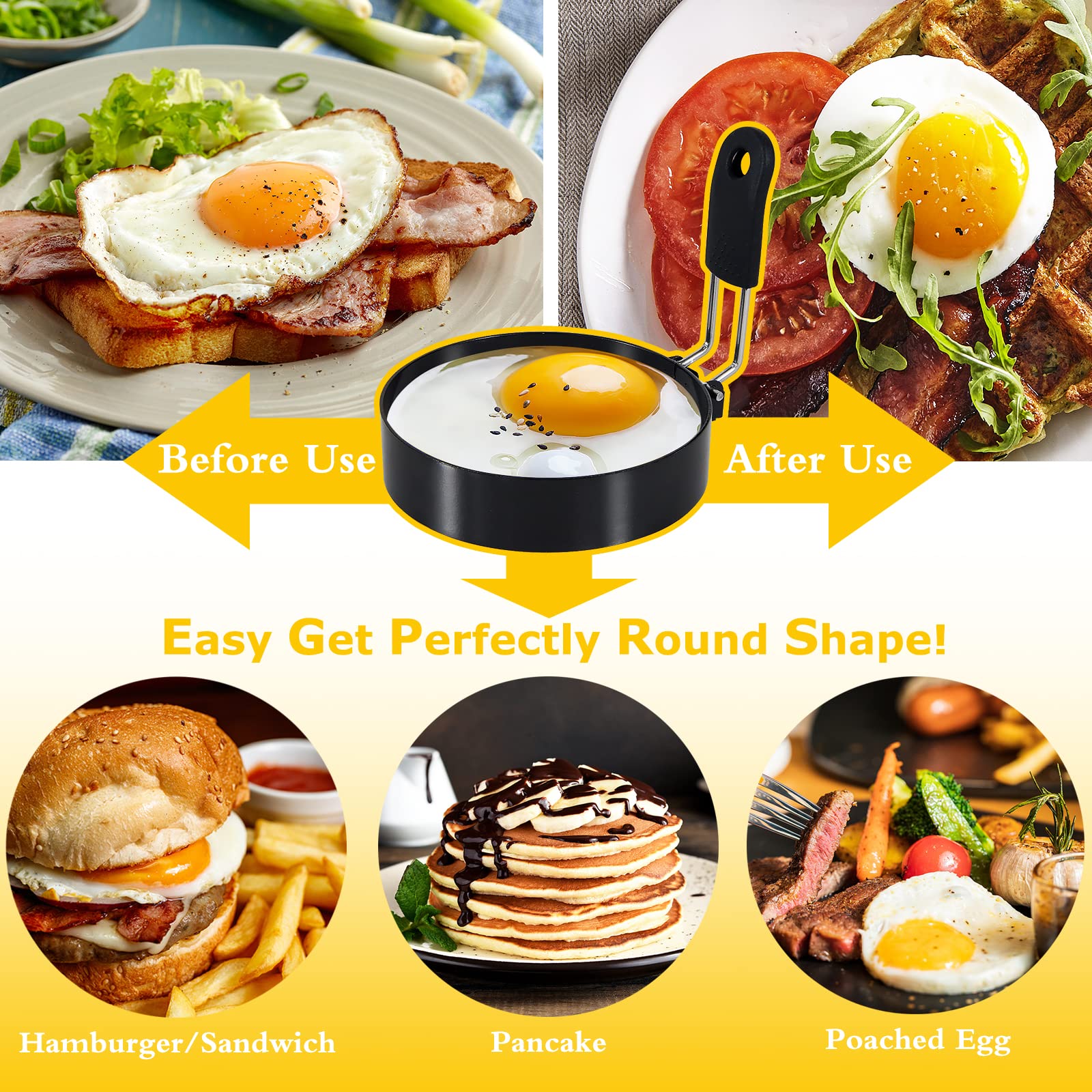 Lxlovesm 3 Packs 3.5'' Egg Rings Set With Silicone Handle, Stainless Steel Egg Cooking Rings,Nonstick,For Frying Eggs And Egg Mc