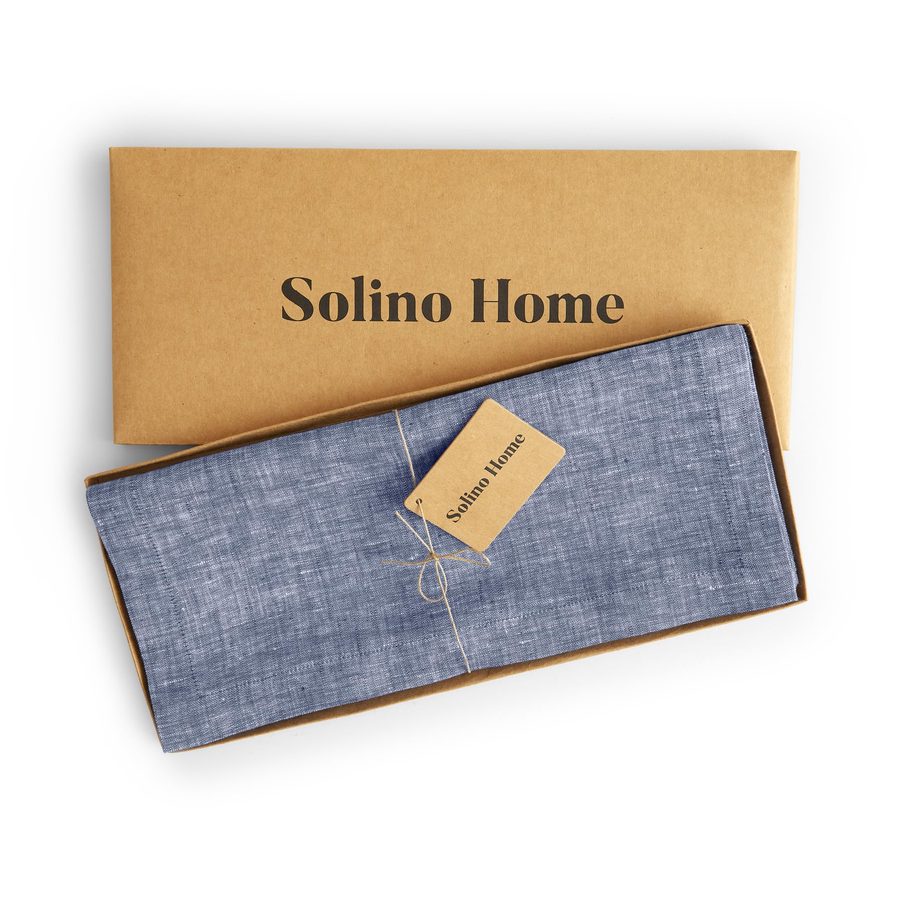 Solino Home Linen Chambray Indigo Table Runner 120 Inches Long - Athena, 100% Pure Linen 14 x 120 Inch Table Runner for Christma