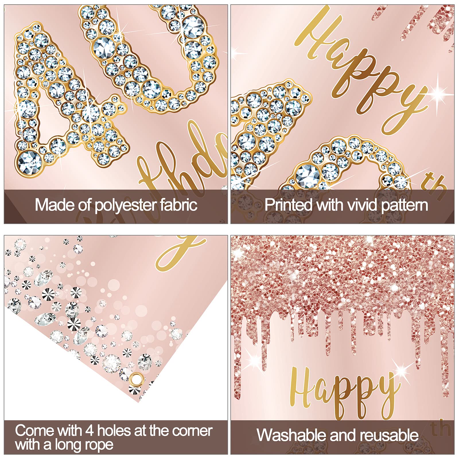 40Th Birthday Door Banner Decorations For Women, Pink Rose Gold Happy 40Th Birthday Door Cover Party Supplies, Large Forty Year