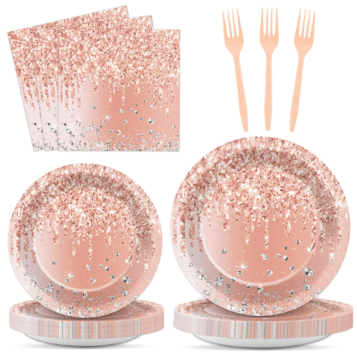 200Pcs Rose Gold Birthday Party Plates And Napkins Pink Rose Gold Birthday Party Decorations Rose Gold Party Tableware Set Serve