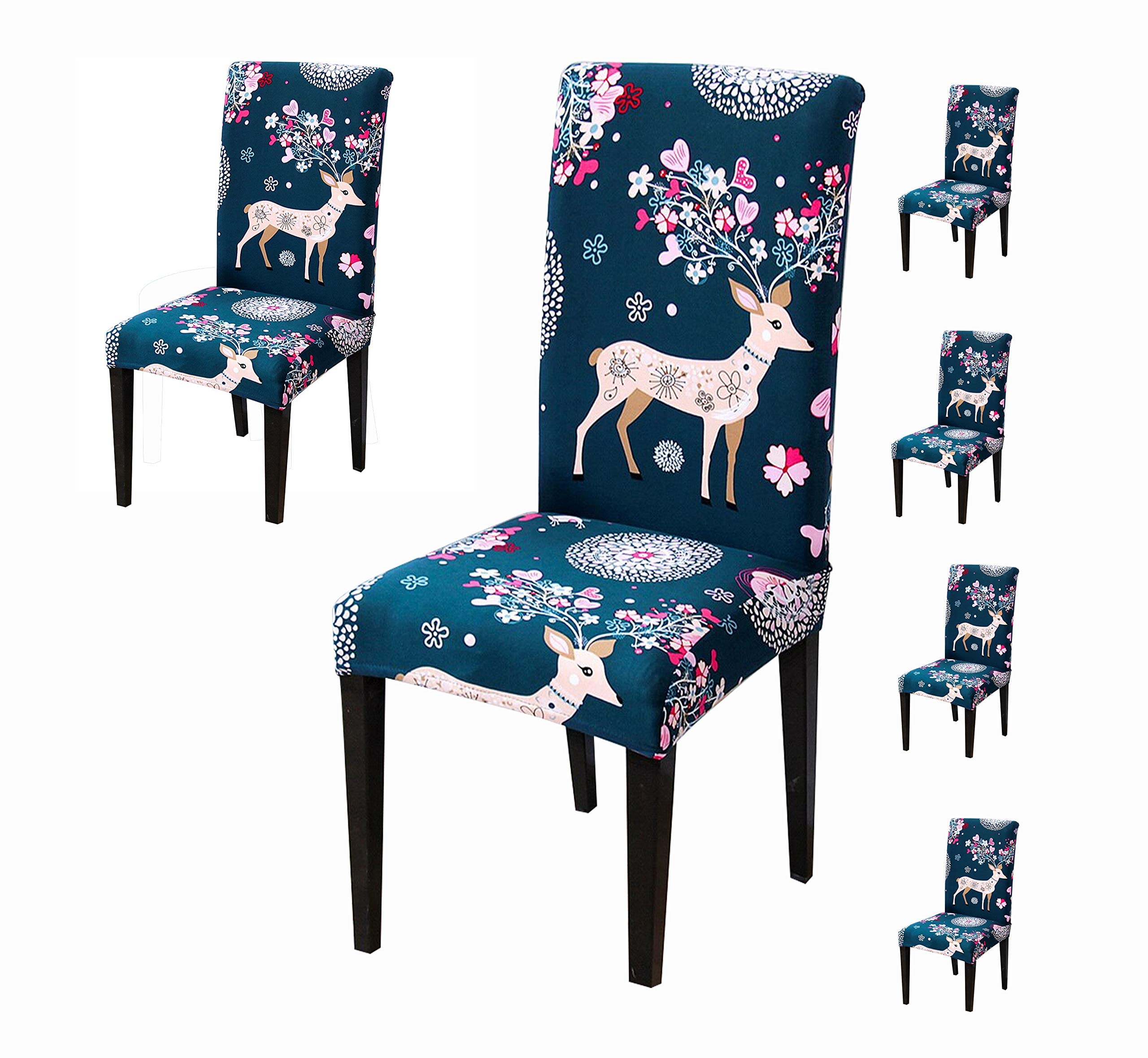 House Of Quirk Polyester Flowered Elastic Stretch Removable Washable Short Dining Chair Cover Protector Seat Slipcover (Blue Dee