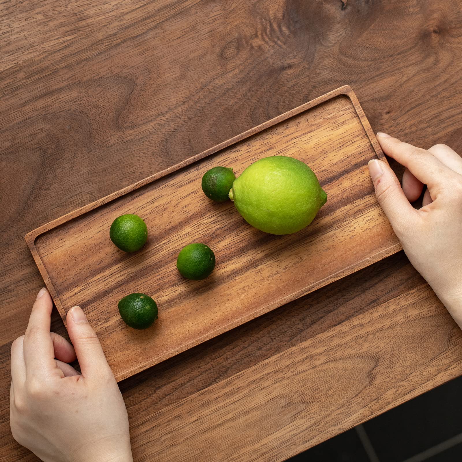 Vandroop Mini Wooden Serving Platter, Small Wood Serving Tray For Tea/Coffee (Set Of 2, S)