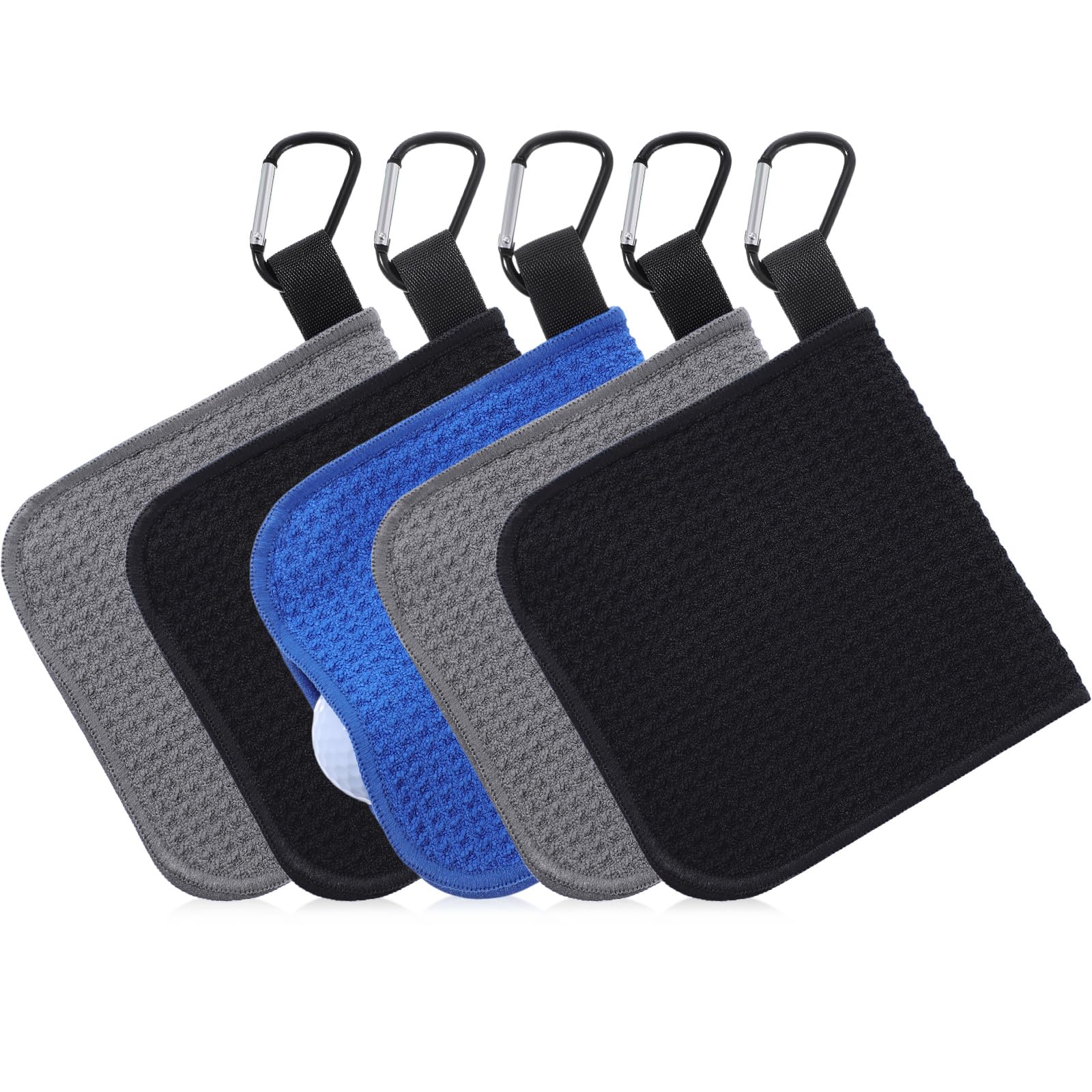 Batiyeer 5 Pack Small Golf Towel 5.5 x 5.5 Inch Microfiber Waffle Material with Clip Portable Pocket Golf Towel for Men Women Gi