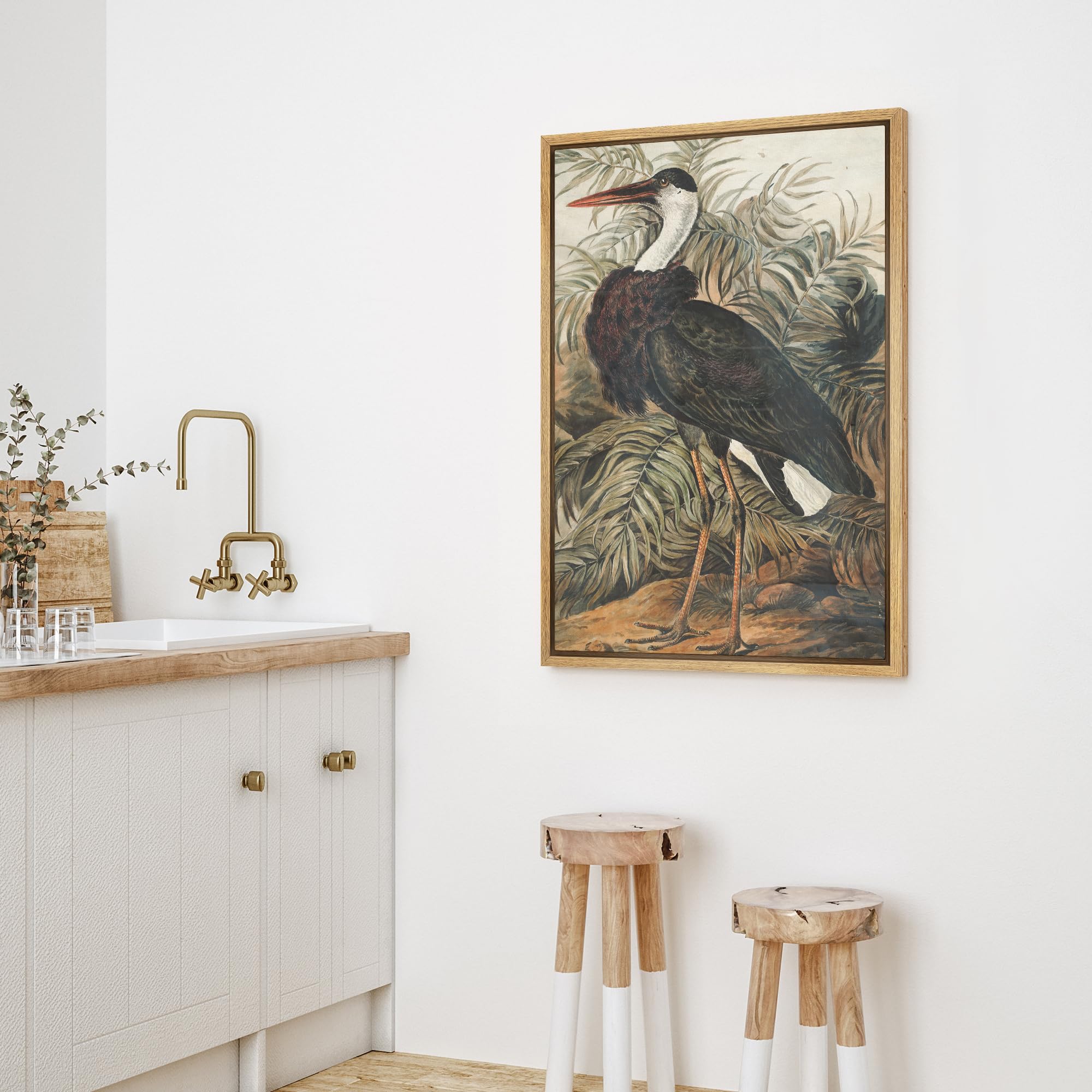 Wall26 Framed Canvas Print Wall Art Fine Art Tropical Swamp Heron Bird Nature Wilderness Illustrations Modern Art Botanical Flor