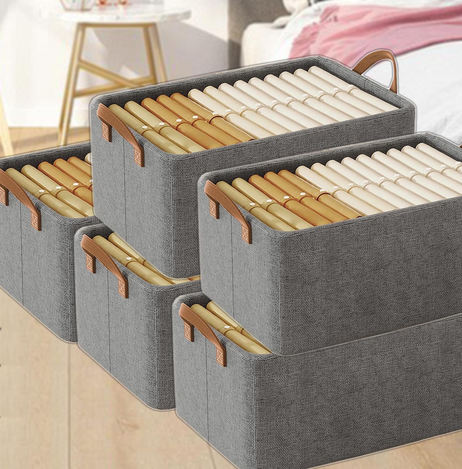 Fruhrer Fabric Storage Cubes Organizer With Handles Foldable Storage Baskets For Organizing Toys, Books, Shelves, Closet,Large C