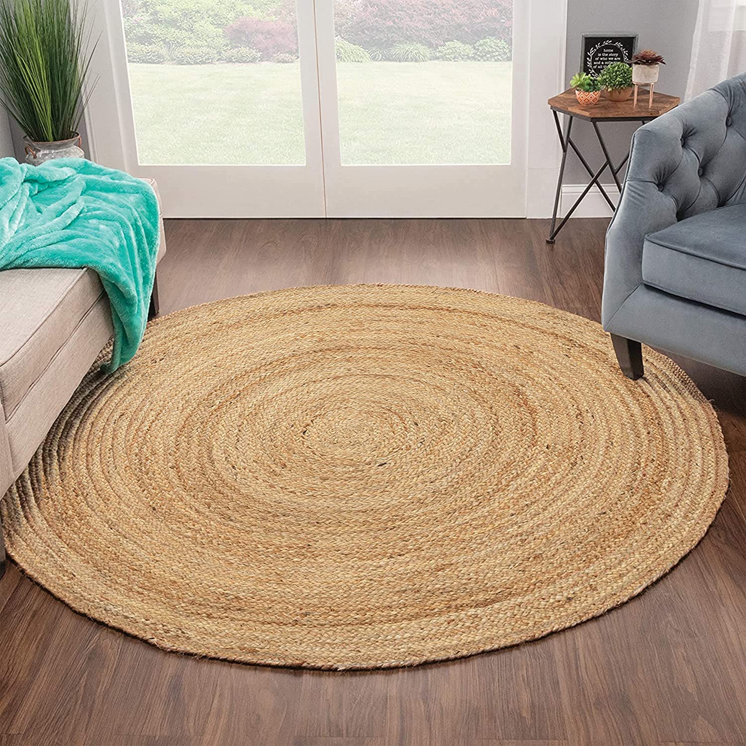 Carpetlive.Com Round Jute Carpet Handwoven Natural Solid Jute Rug For Home, Living Room, Bedroom & Balcony Area (Lt Brown 6X6 Fe