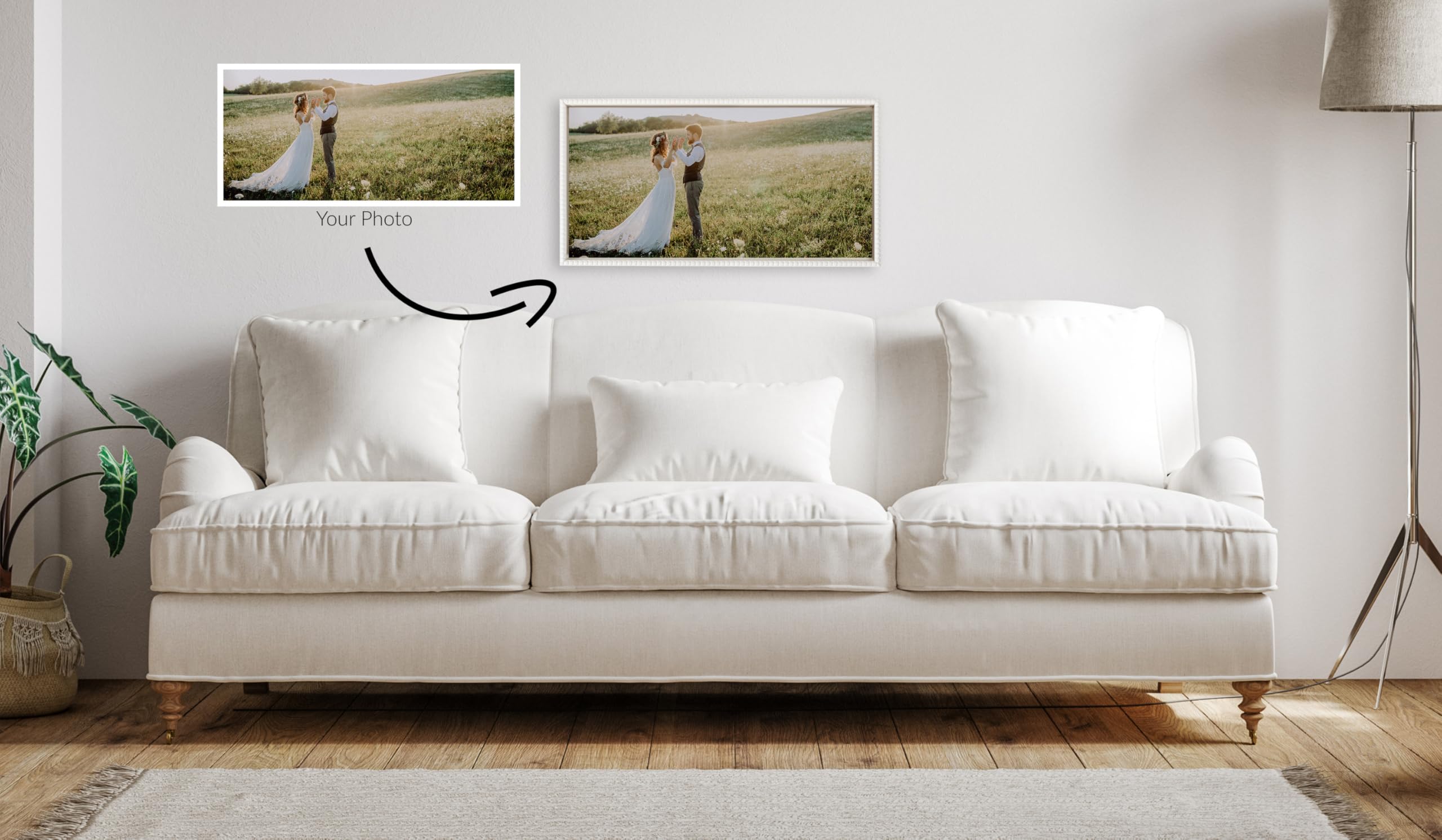 Kate And Laurel Custom Printed Framed Canvas Wall Art, 26.5X14 Beaded White, Sylvie Personal Canvas Print With Your Photos For B