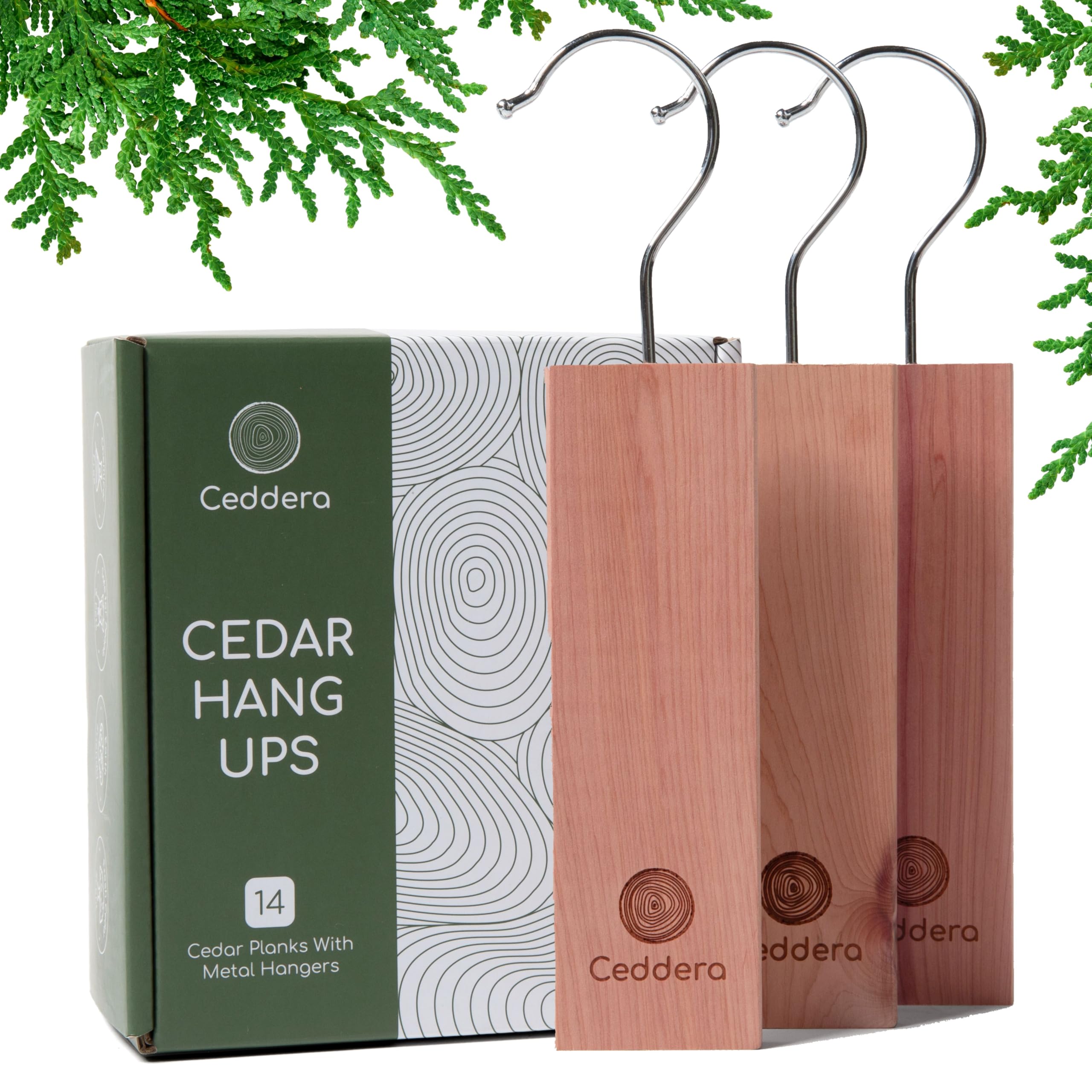 Ceddera Cedar Hang Ups 14 Pack | Natural Cedar Blocks For Clothes Storage | Eco Friendly Cedar For Closets | Moth Ball Alternati