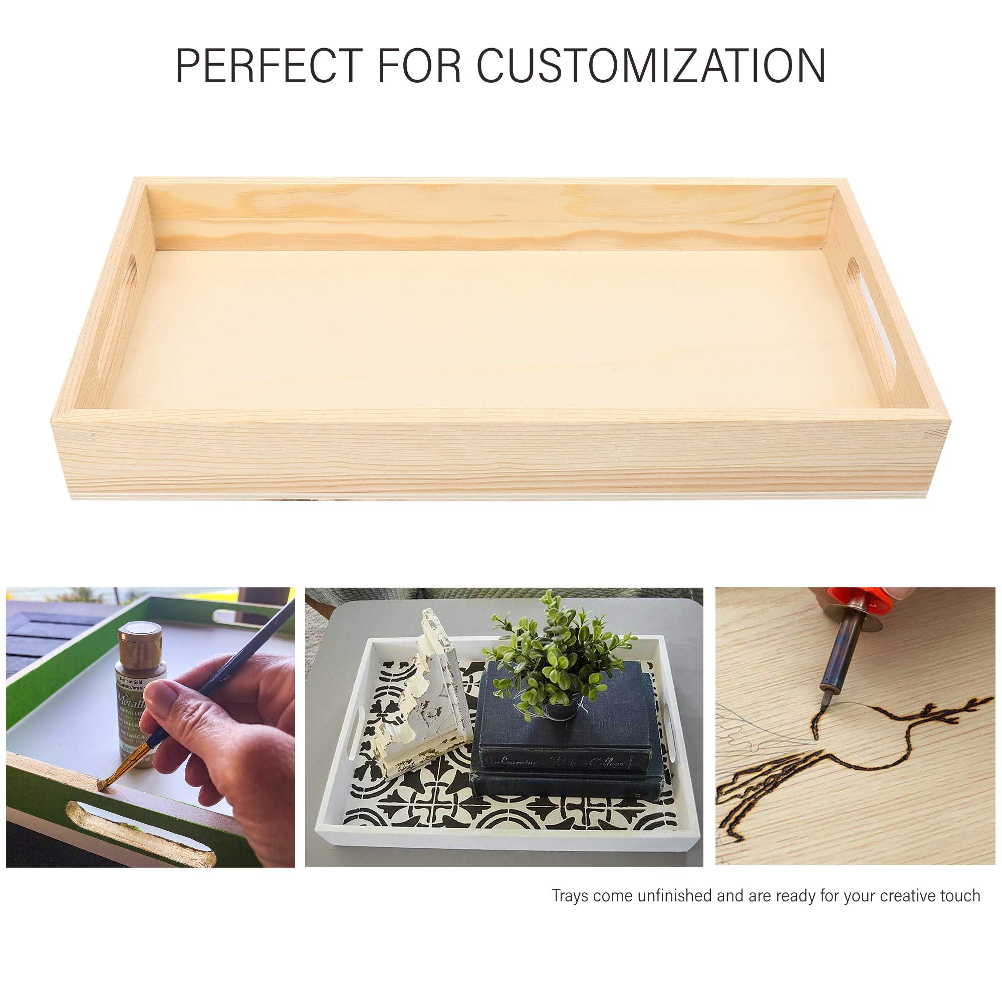 Lotfancy Wooden Nested Serving Trays, Set Of 5, Unfinished Natural Wood Trays With Handles, For Craft And Decor, Food Organizer