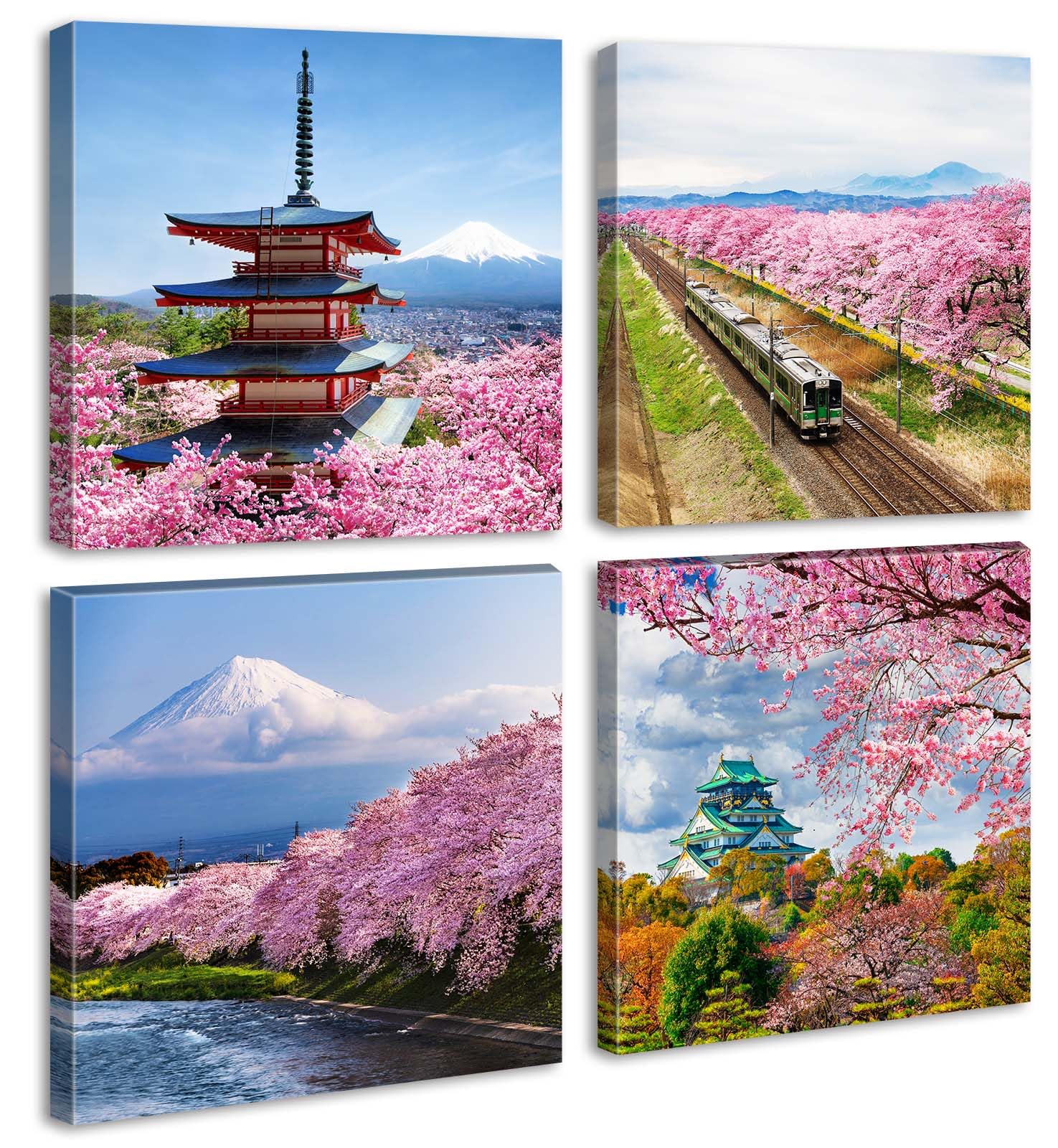 Japanese Cherry Blossom Wall Art - Asian Nature Landscape Romantic Canvas Prints Japanese Mount Fuji Posters Spring Scenery Pict