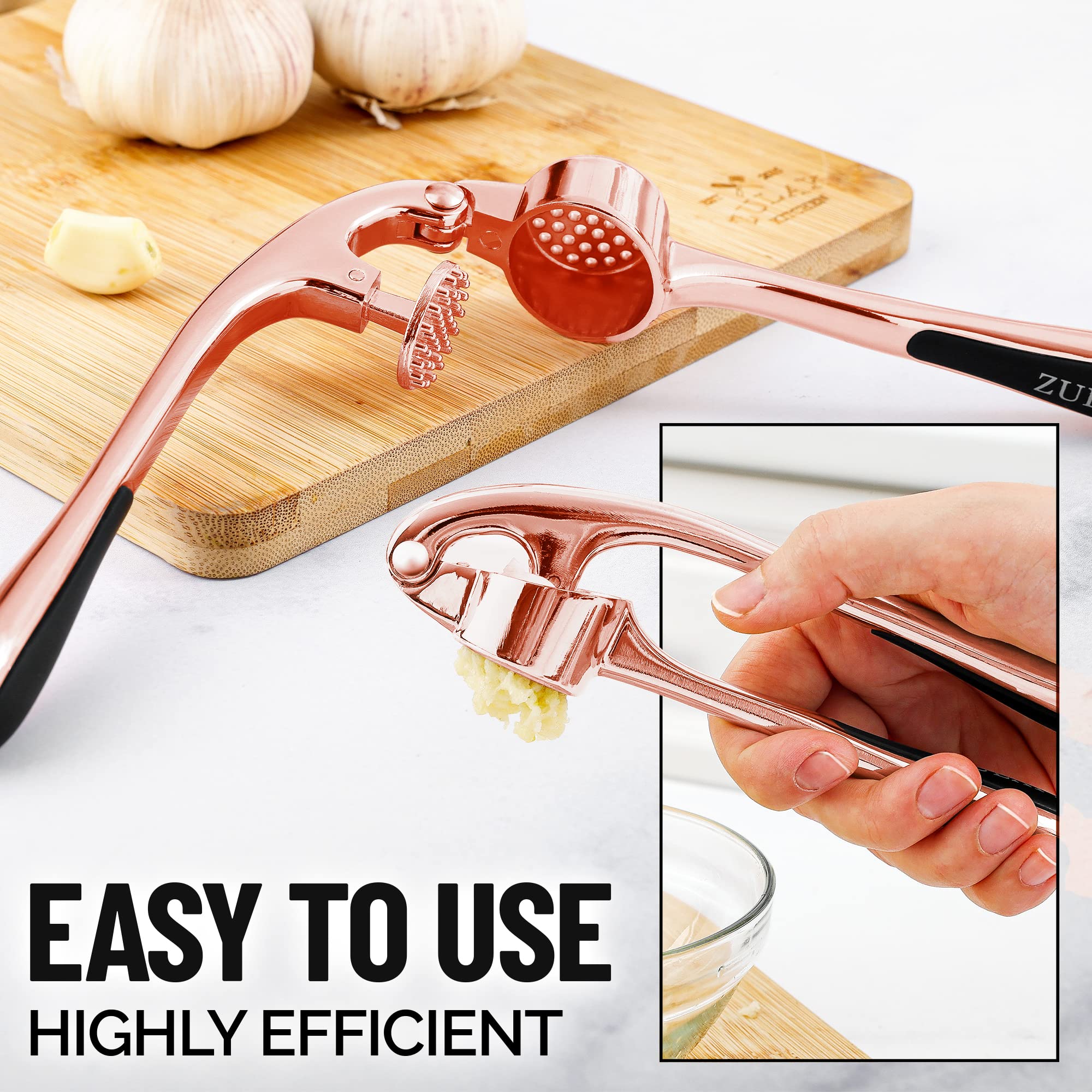 Zulay Kitchen Garlic Press With Soft, Easy To Squeeze Ergonomic Handle - Garlic Mincer Tool With Sturdy Design Extracts More Gar