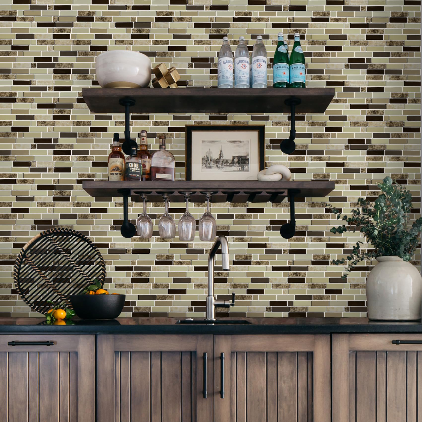 Upgraded Vamos Tile 10-Sheet Peel and Stick Backsplash Tile 11.8''x10.8'' Premium Stick On Kitchen Backsplash Peel and Stick Tile(Marble Brown)