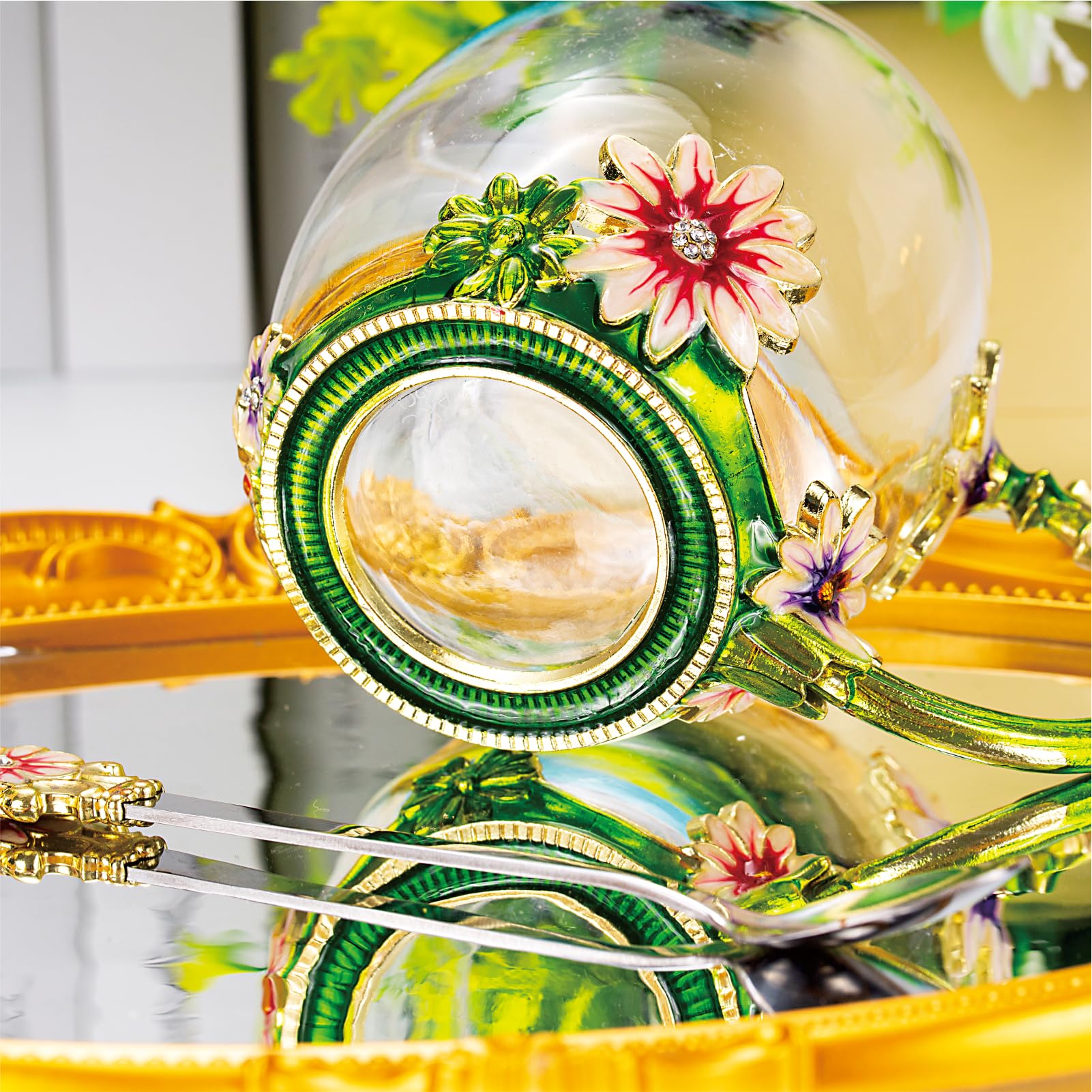 Flower Tea Cup ,Daisy Flower Clear Glass Fancy Coffee Cup with Spoon,Gift Box for Her Mom Wife Grandma Girls Friends Valentines