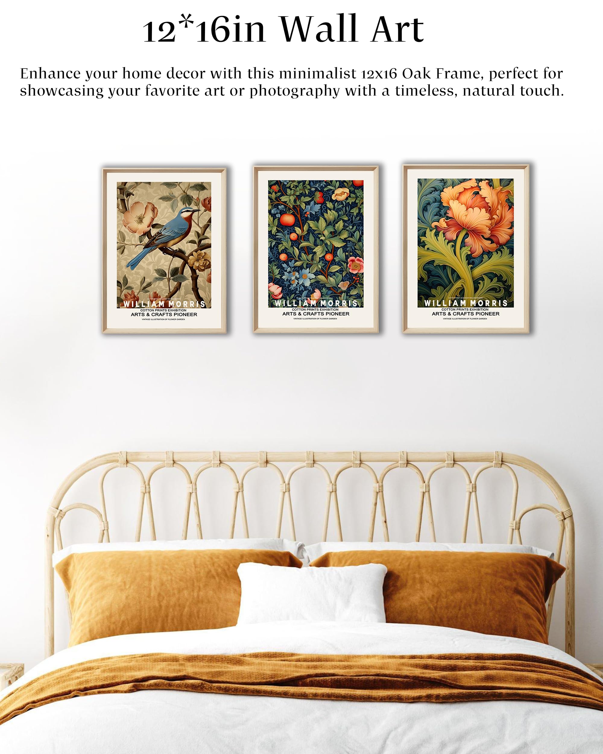Upwoigh Framed Wall Art, William Morris Wood Canvas Wall Art,12''X16'' Cotton Pattern Colorful Botanical Bird Poster Wall Decor
