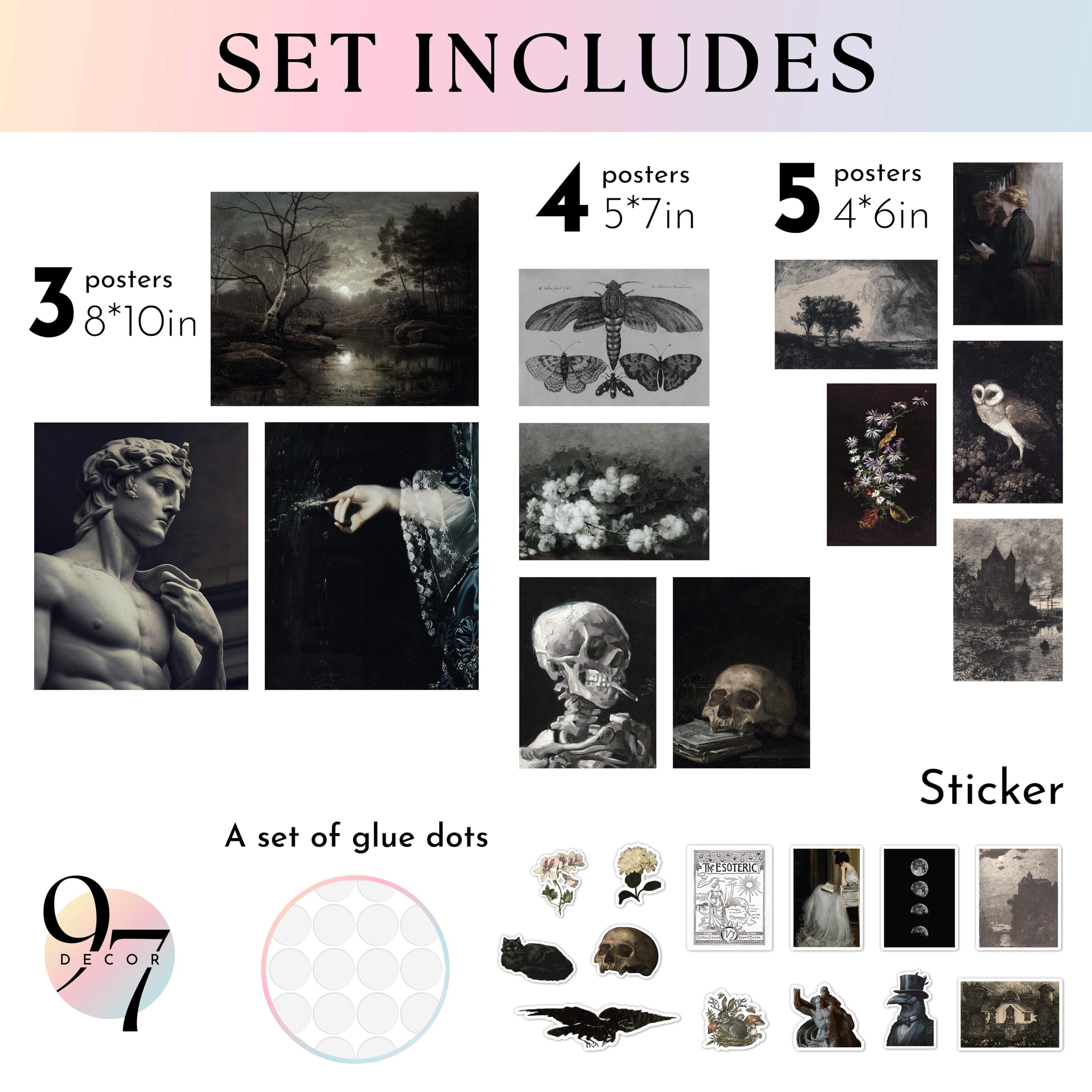 97 Decor Dark Academia Decor - Gothic Home Decor Aesthetic, Dark Academia Wall Art, Creepy Gothic Posters Goth Art Prints, Moody