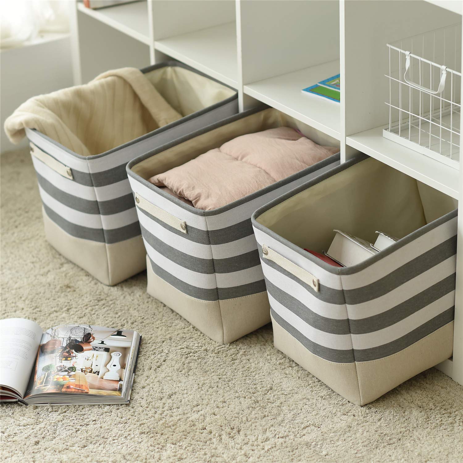 TheWarmHome Extra Large Cube Storage Bins Baskets for Organizing  Sturdy Fabric Storage Basket Cube W/Handles  Decorative Foldable Storage Baskets for Shelves Closet Nursery Toy (3 Pack 16?12?12inch)