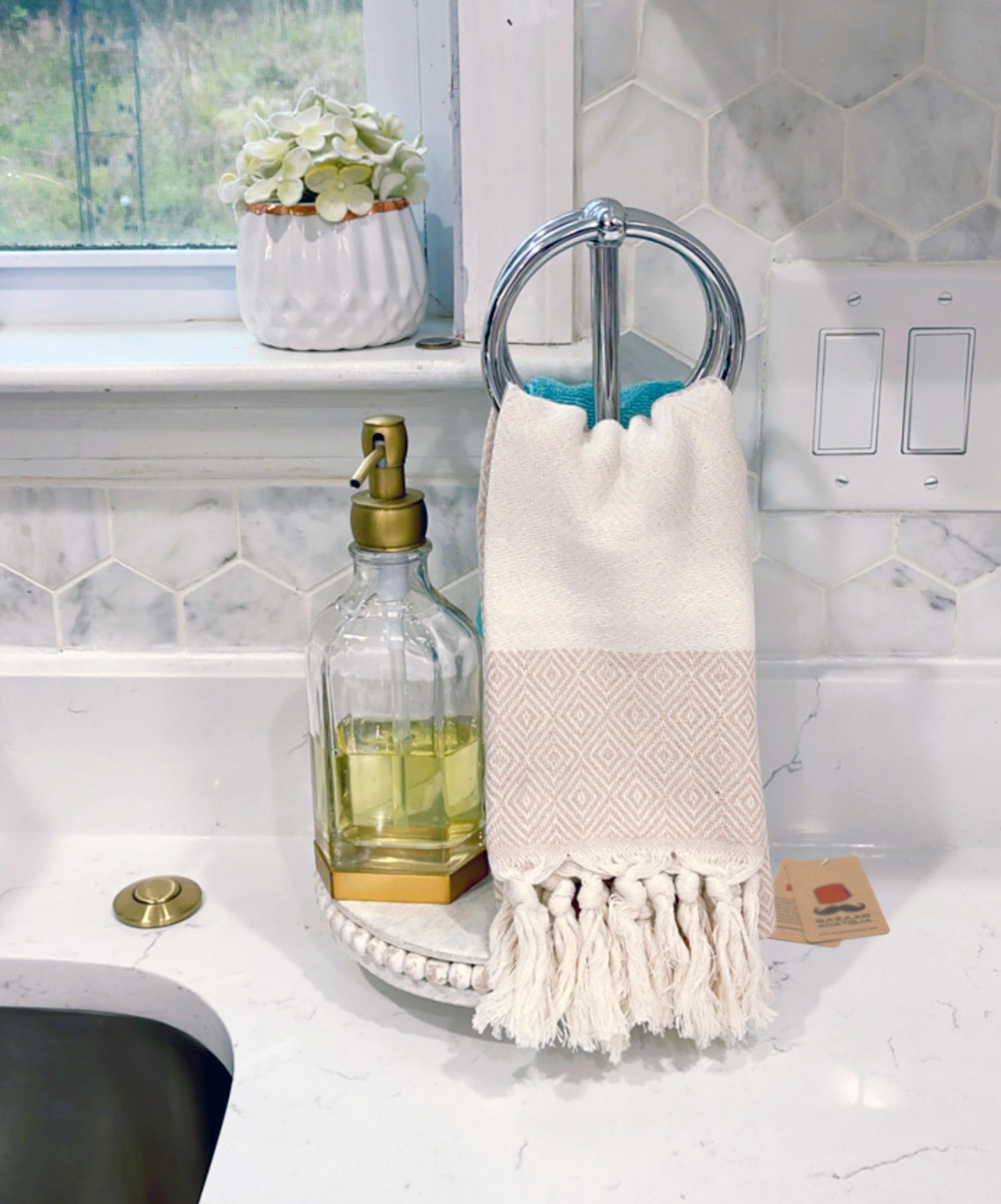 Bazaar Anatolia Turkish Hand Towels Set Of 4 Bathroom Towels 39X19 Inches 100% Cotton Bath Kitchen Towels With Hanging Loop Boho