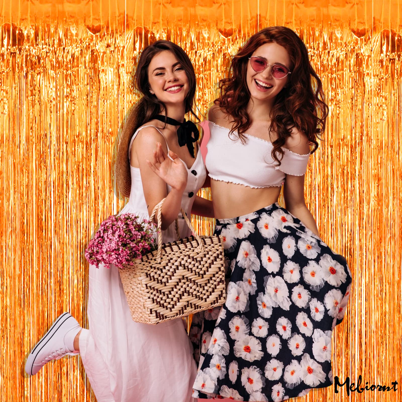 4 Pack Orange Fringe Curtain Backdrop, 3.2Ft X 8.2Ft Metallic Tinsel Foil Fringe Streamers Background For Photo Booth Birthday W