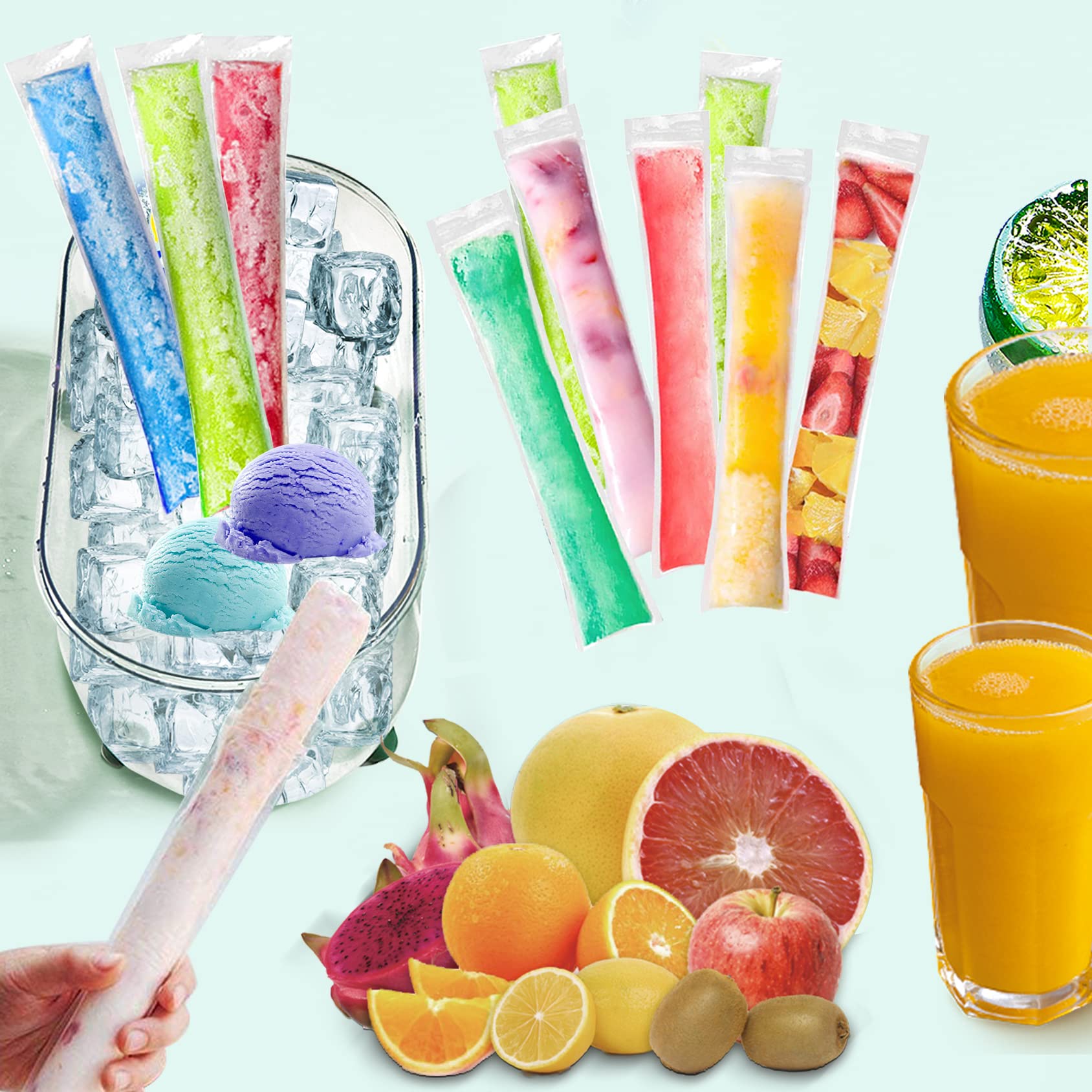 200 Pack Popsicle Bags, Ice Pop Bags For Disposable Freeze Pops Bags Diy Popsicle Pouches Yogurt Tubes, Healthy Snacks Fruit Smo