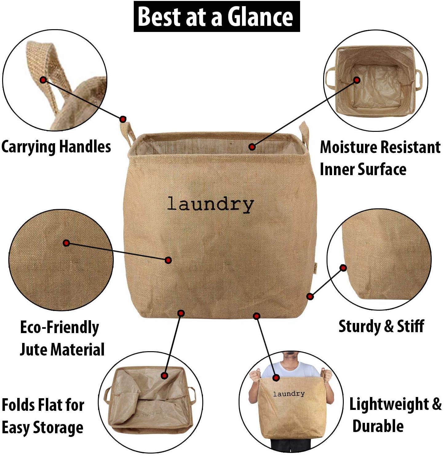 Styleys Jute Laundry Basket For Clothes, 54 Litere Capacity (S11078 - Beige)