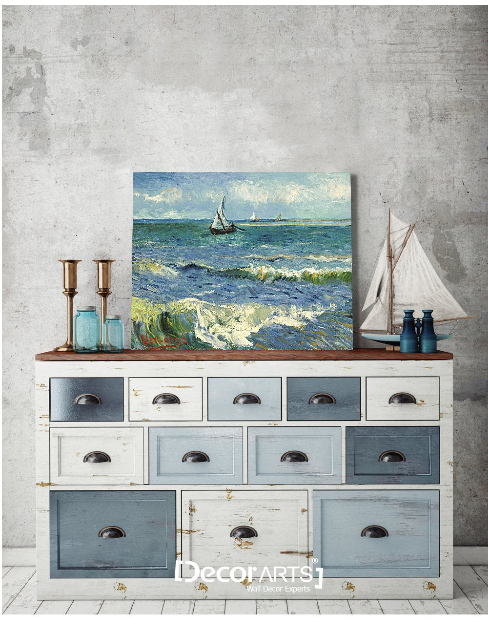 Decorarts - The Sea At Les Saintes-Maries-De-La-Mer, Vincent Van Gogh Art Reproduction. Giclee Canvas Prints Wall Art For Home D