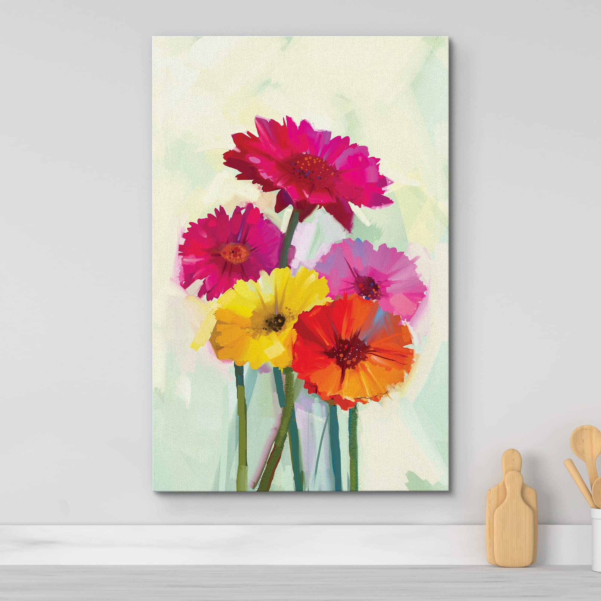 Wall26 Canvas Wall Art - Watercolor Style Colorful Flowers - Giclee Print Gallery Wrap Modern Home Art Ready To Hang - 16X24 Inc