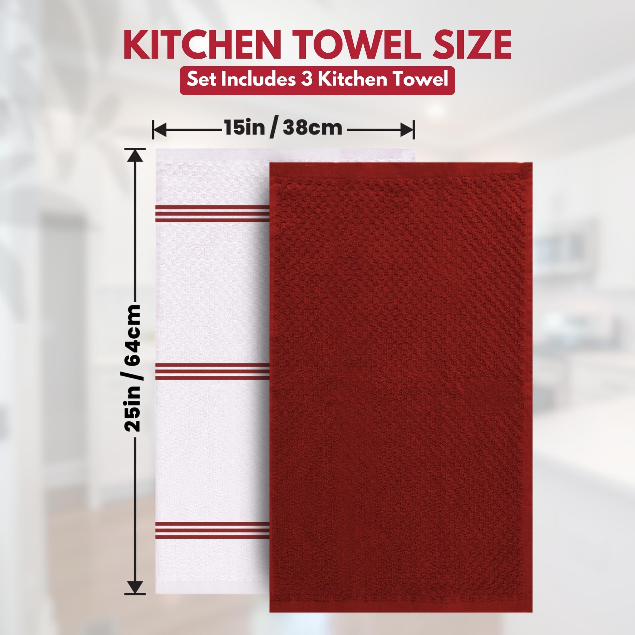Infinitee Xclusives Premium Kitchen Towels - Pack Of 3, 100% Cotton |15 X 25| Inches Absorbent Dish Towels - Terry Kitchen Dishc