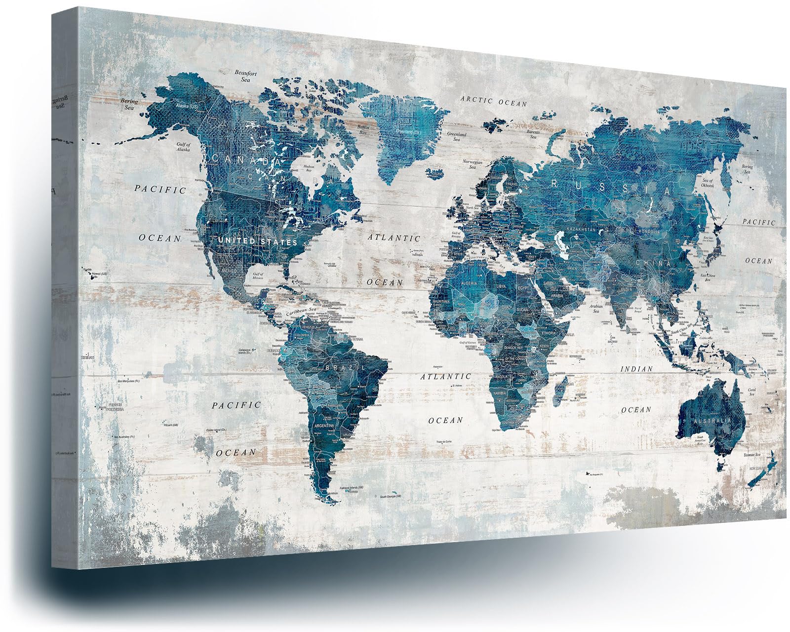 Wall Decor Living Room Wall Art Blue Map Decor Picture Oversized Large Office Decor For Women Framed White Artwork Rustic Framho