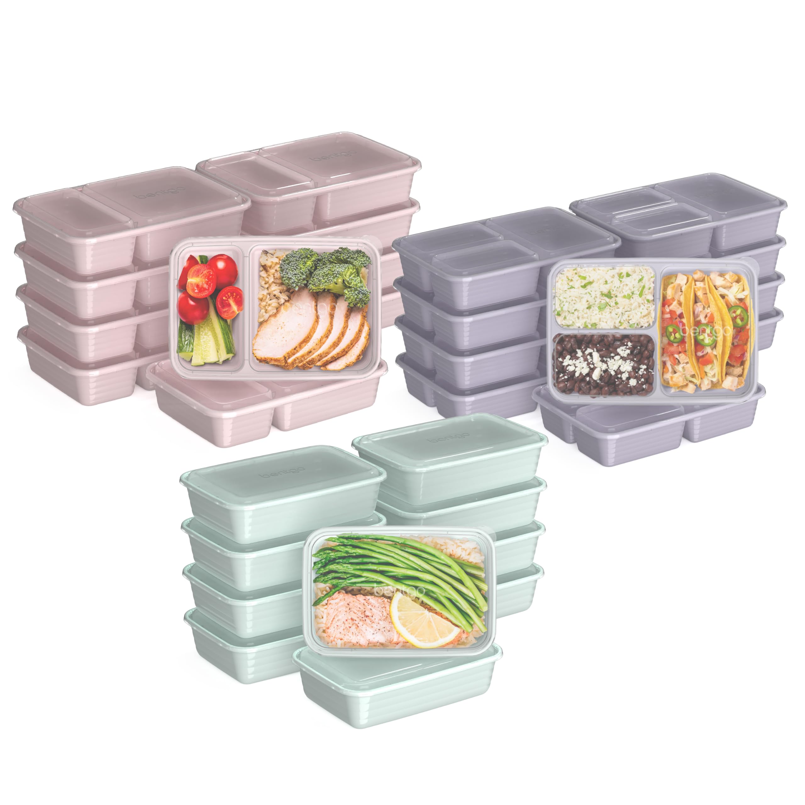 Bentgo Prep 60-Piece Meal Prep Kit - Reusable Food Containers 1-Compartment, 2-Compartment, & 3-Compartments For Healthy Eating