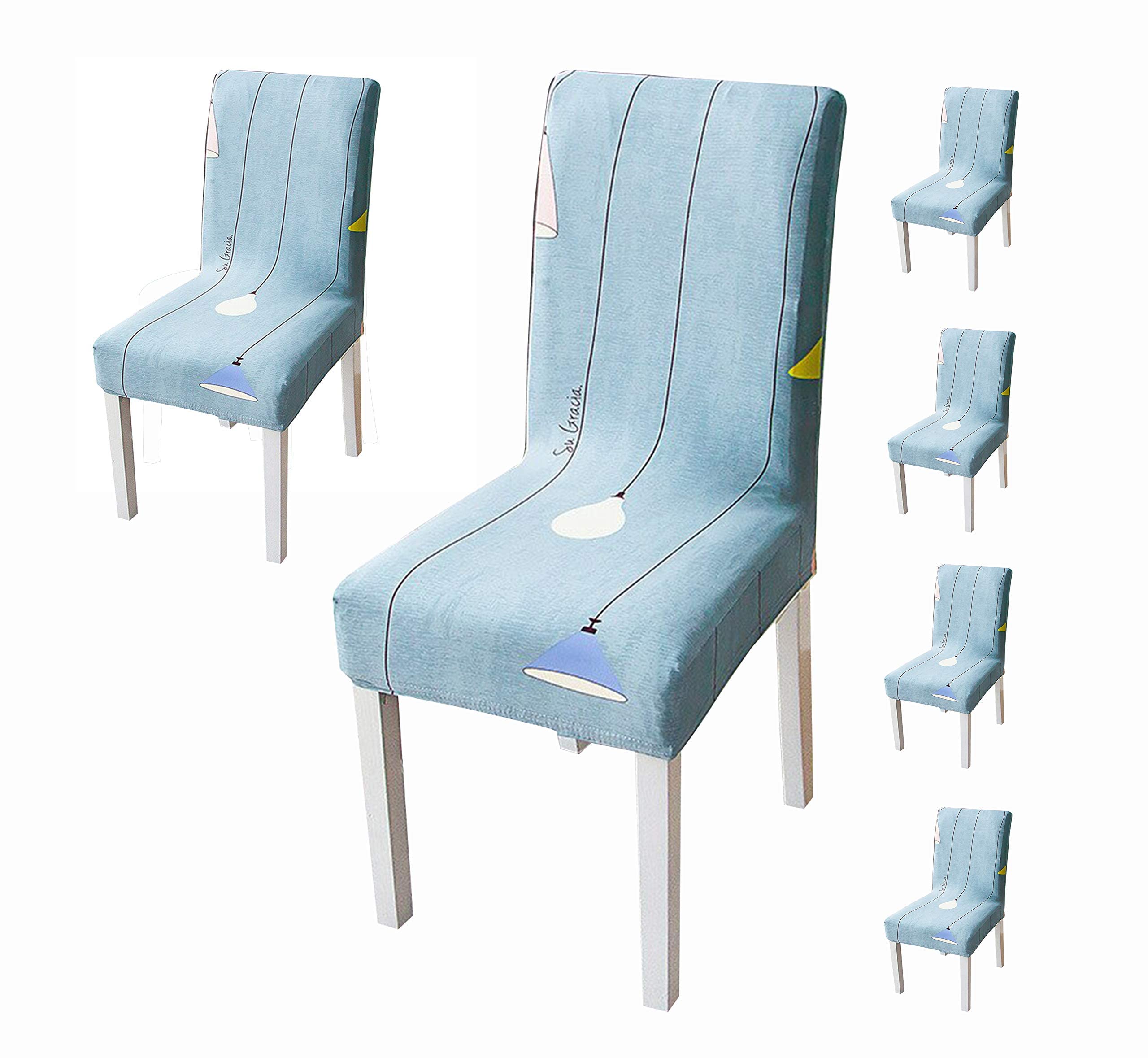 House Of Quirk Elastic Chair Cover Stretch Removable Washable Short Dining Chair Cover Protector Seat Slipcover (Blue Lamp, Pack