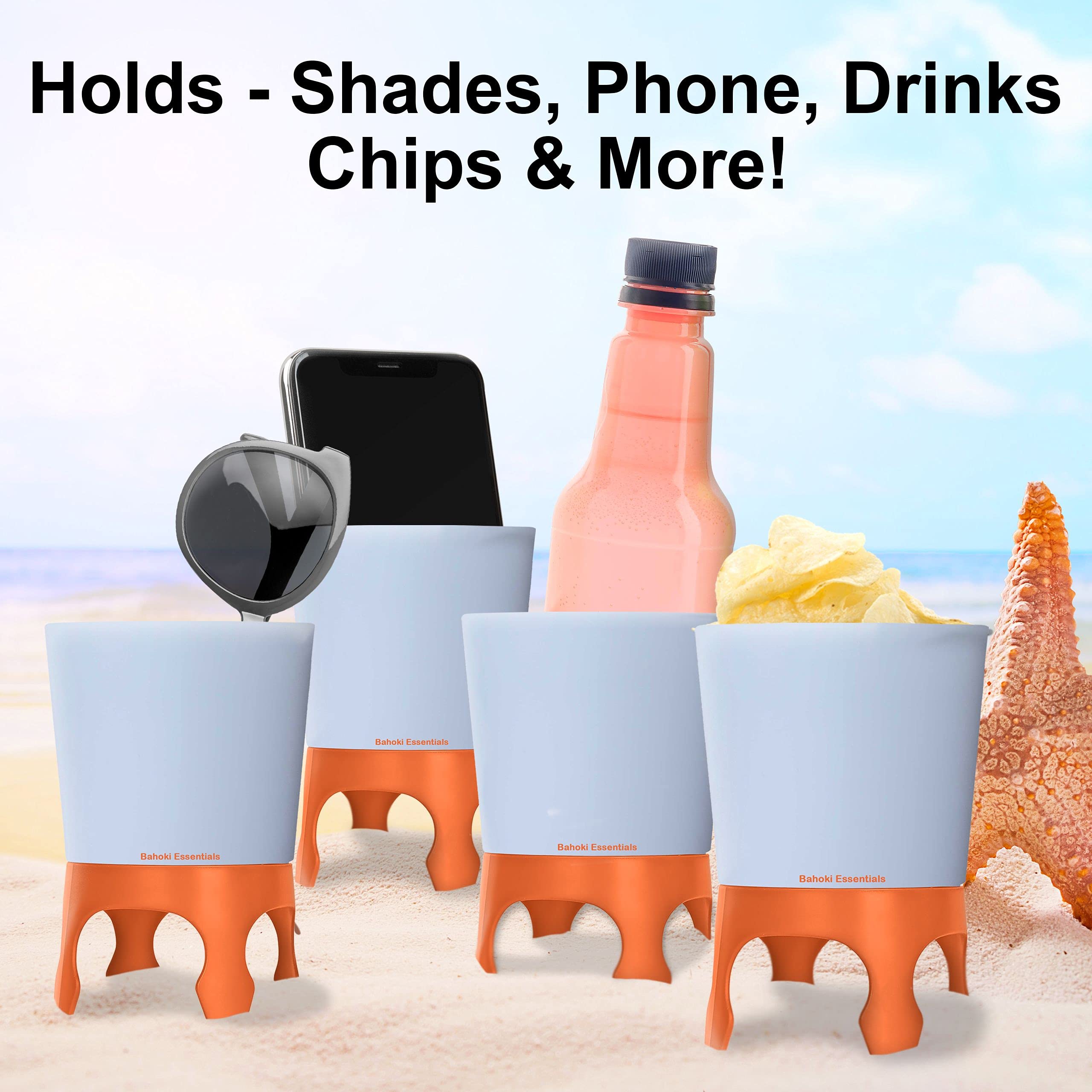 Bahoki Essentials Beach Drink Cup Holder - Sand Coaster For Beverage Bottle And Glass - Perfect To Hold Drinks, Snack, Phone, Ke