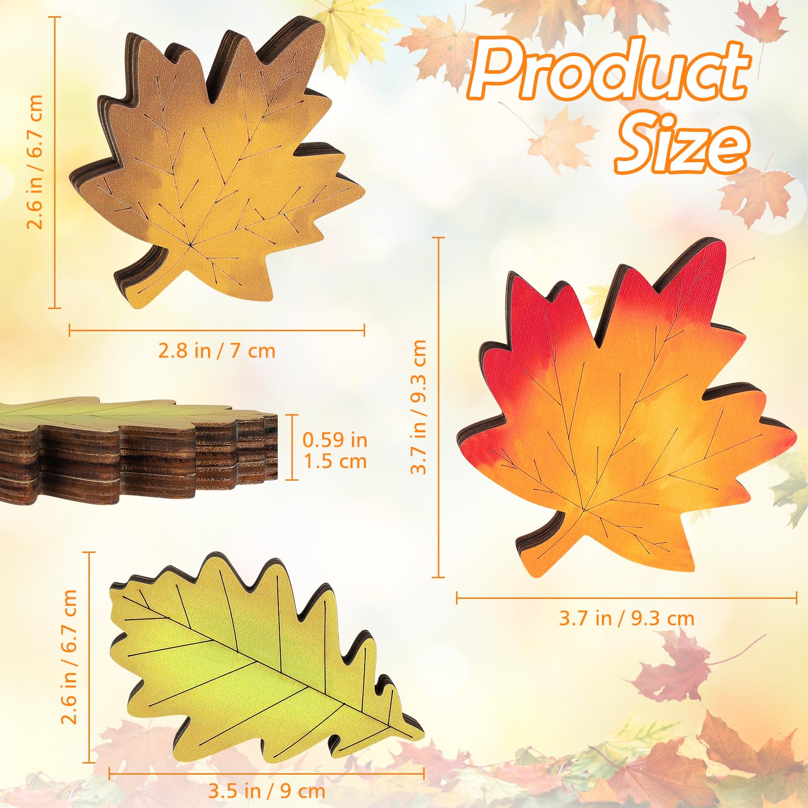 Thanksgiving Decorations for Home - 3 Pcs Fall Rustic Maple & Oak Leaf Wooden Table Decor, Autumn Farmhouse Signs for Mantel, Sh