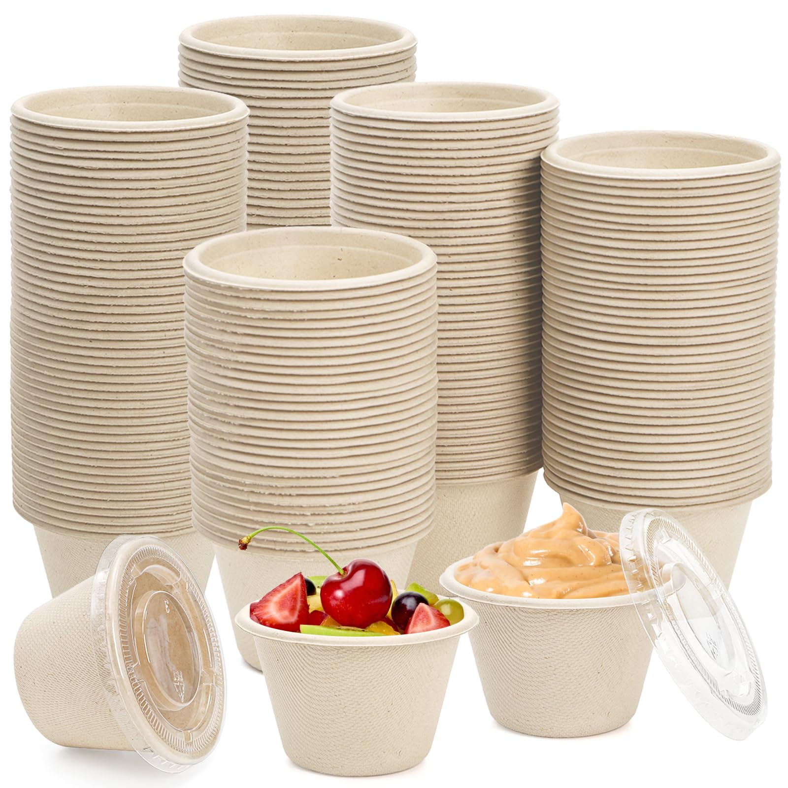 Tebery 200 Pack 4 Oz Disposable Condiment Portion Cups, Small Sauce Dipping Container with Clear Lid, Leak Proof Souffle Ramekin