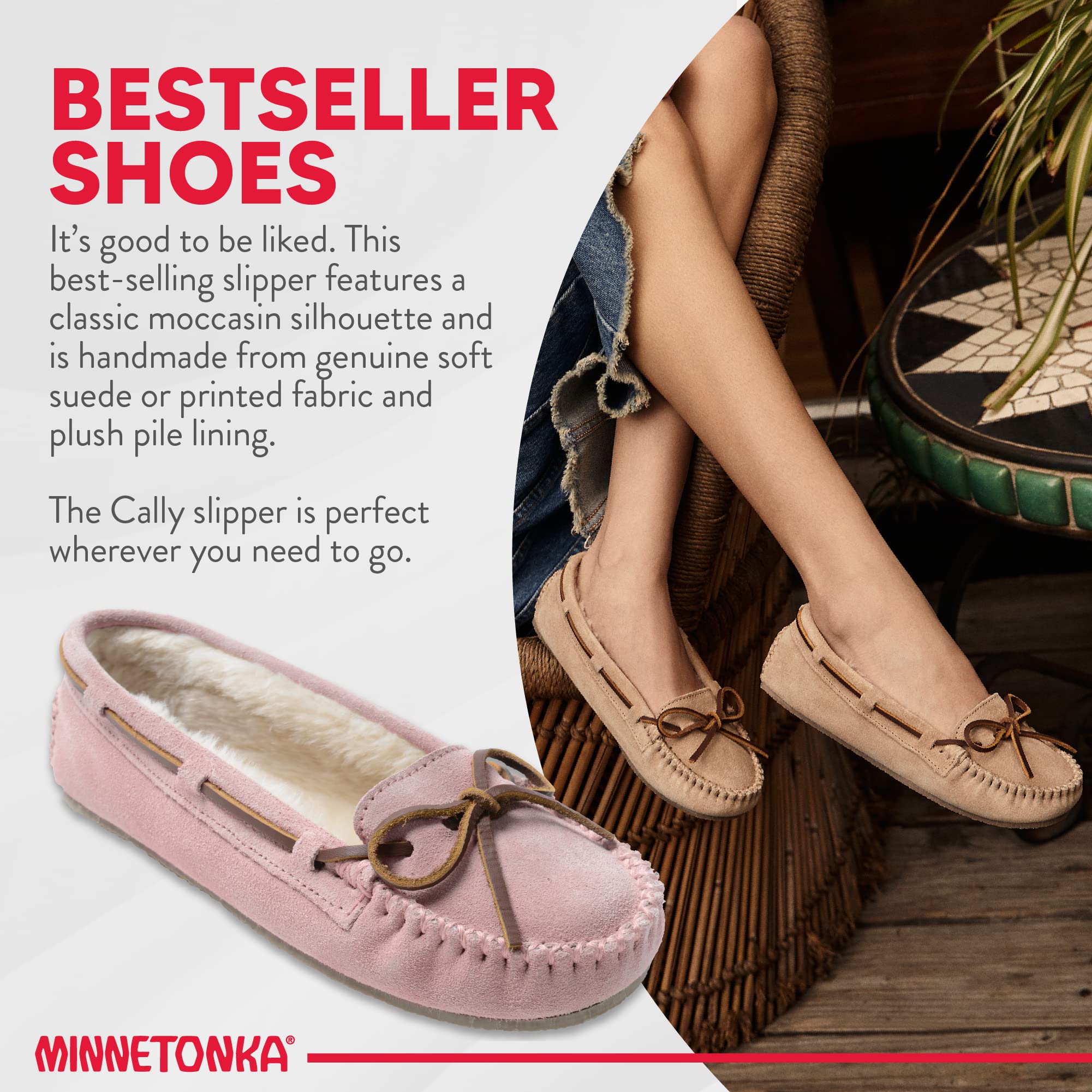 Minnetonka Womens Cally Moccasin Slippers, Pink Blush, 8 W Us