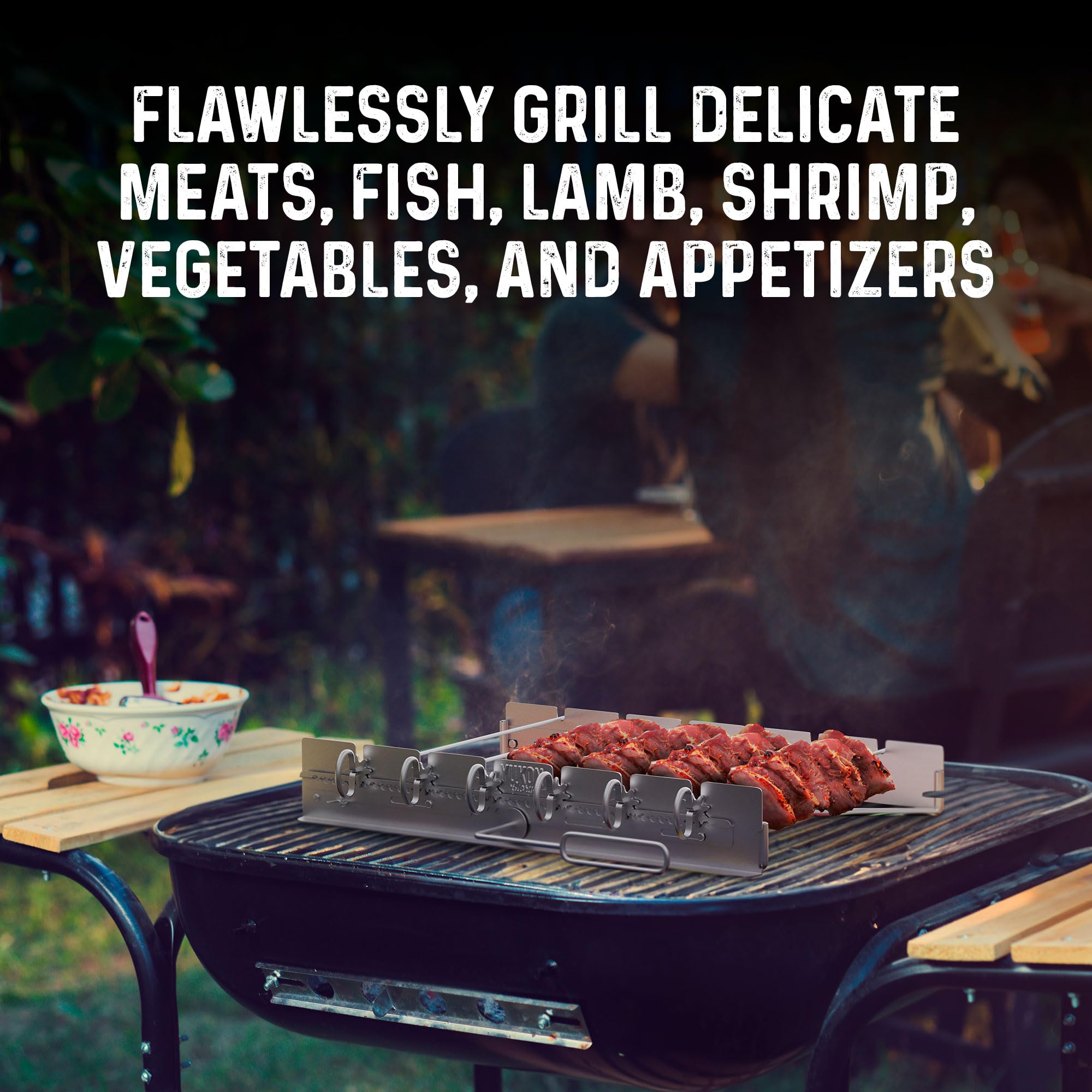 Yukon Glory Bbq Kabob Grill Rack | Rotating Kebab Skewers | Metal Skewers For Grilling | Collapsible Stainless Steel Kabob Skewe