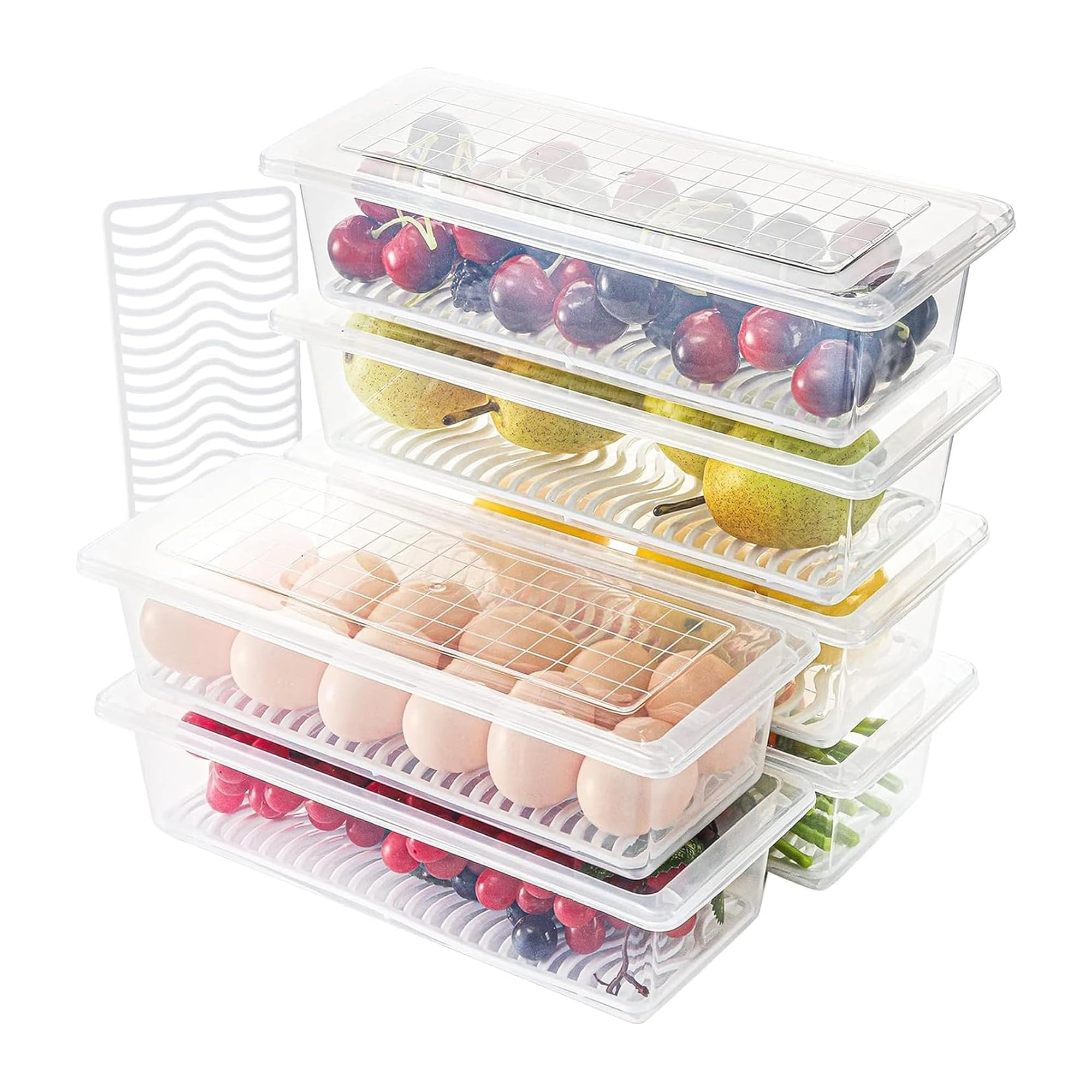 Sulfar Polypropylene Fridge Storage Boxes (Pack Of 6) Organizer With Removable Drain Plate Fridge Storage Containers Keeps Fruit