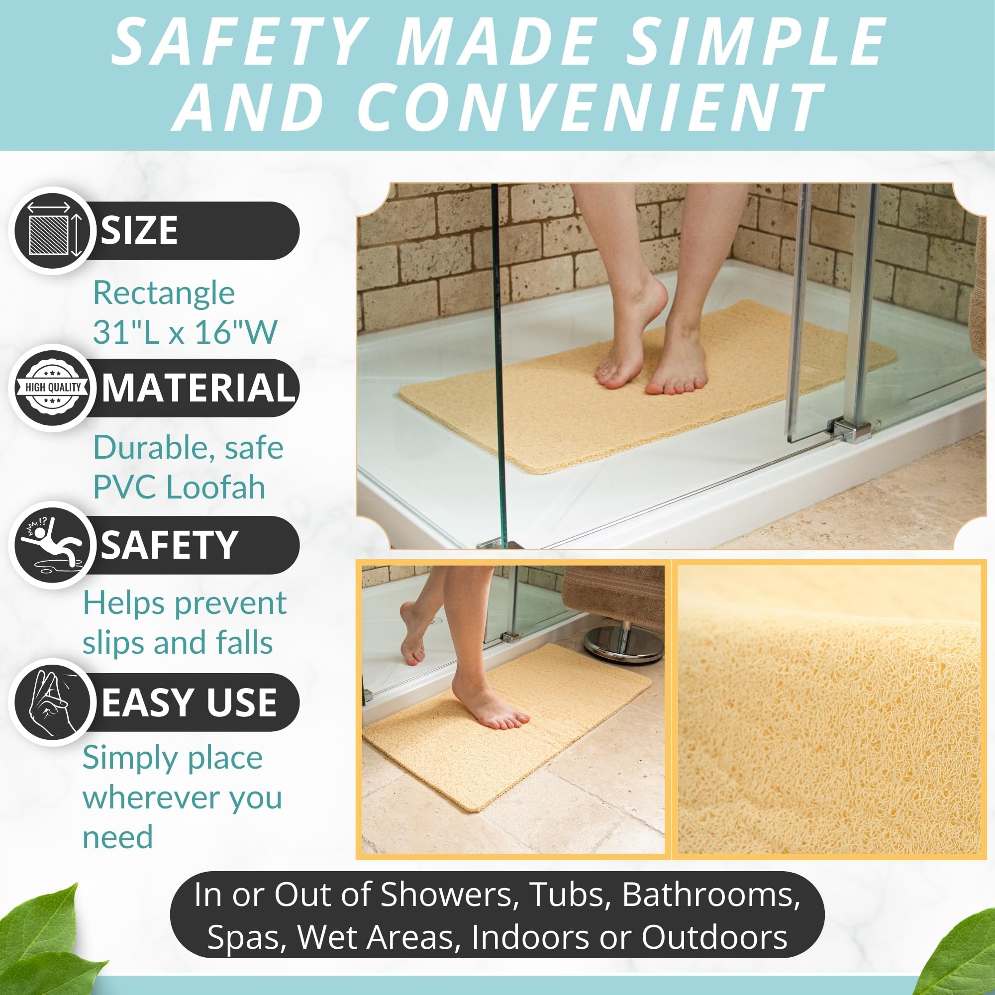 Enkosi Loofah Bath Mat For Textured Tub - Shower Tub Mat Non Slip - Bathtub Anti Slip Mat - Non Slip Tub Mat For Elderly - Bath