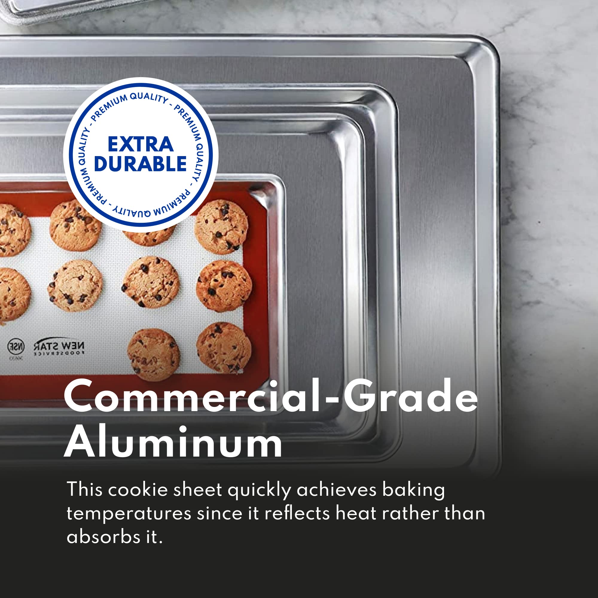 New Star Foodservice 36893 Commercial-Grade 18-Gauge Aluminum Sheet Pan/Bun Pan, 15'' L X 21'' W X 1'' H (Two Thirds Size) | Mea