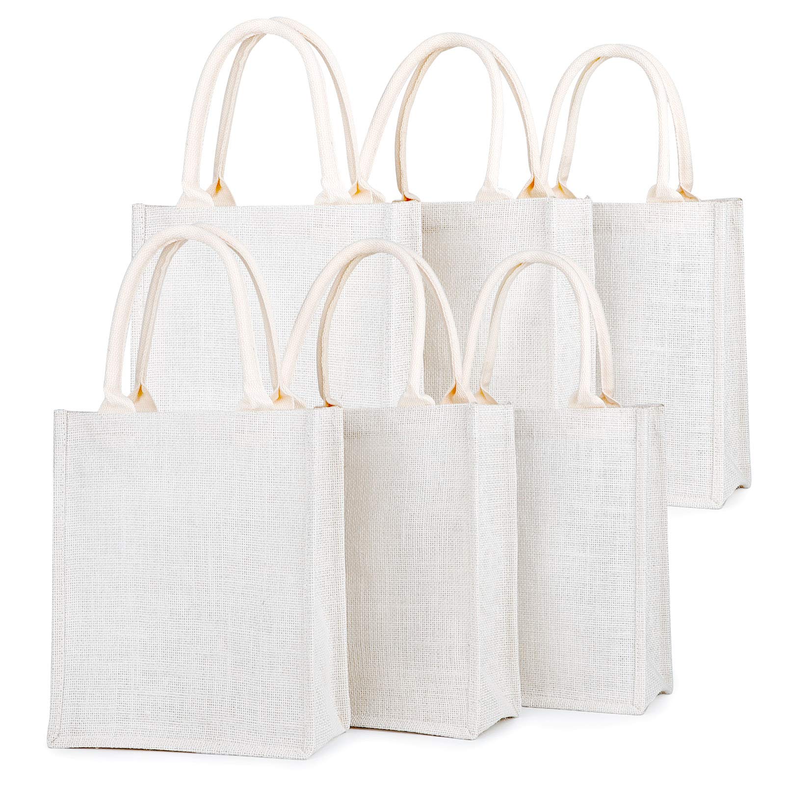 Segarty Tote Bags, 6 Pack Small White Burlap Jute Reusable Canvas Gift Favors Bag With Handles Blank Totes Bulk For Bridesmaid W