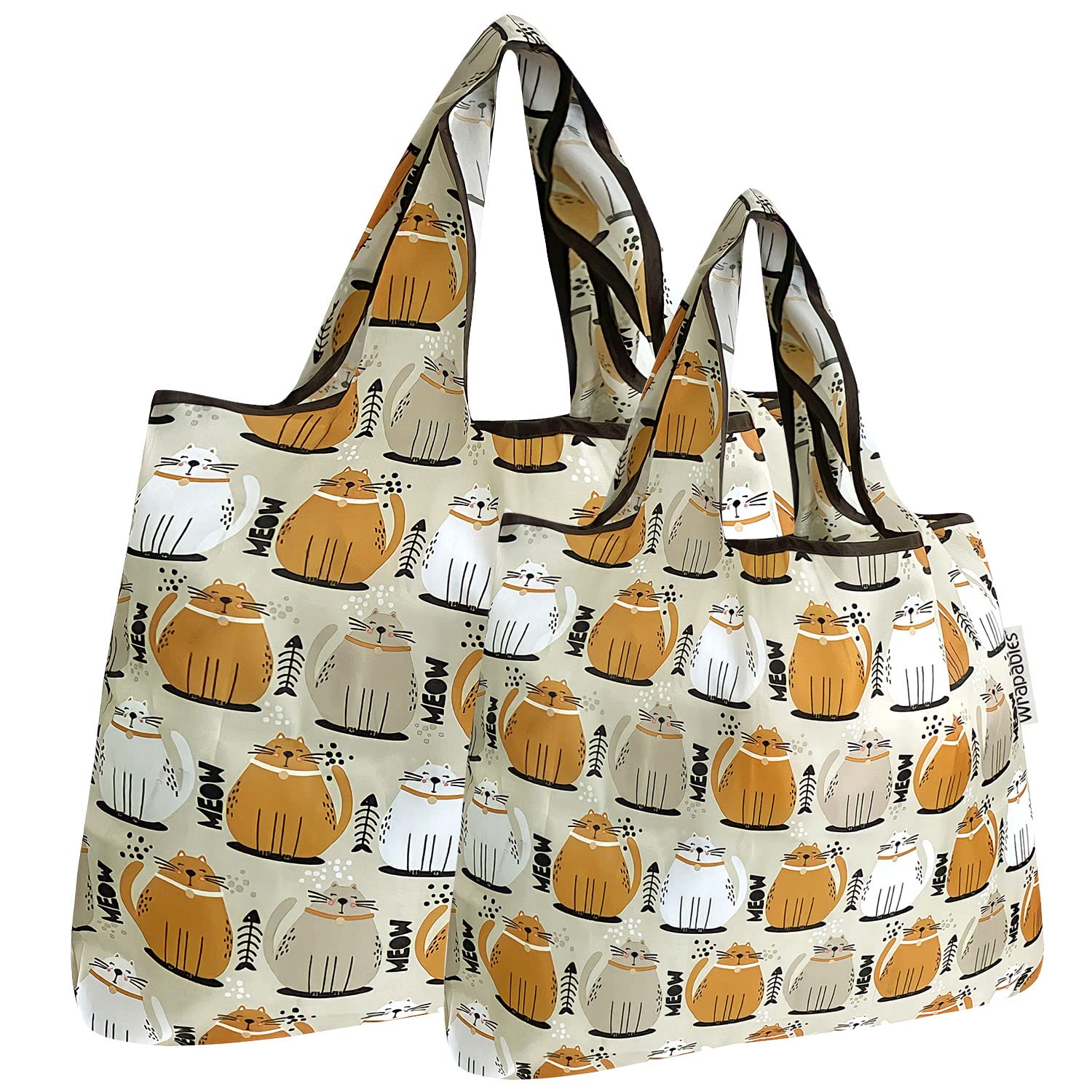 allydrew Large & Small Foldable Tote Nylon Reusable Grocery Bags, Set of 2, Cat Food