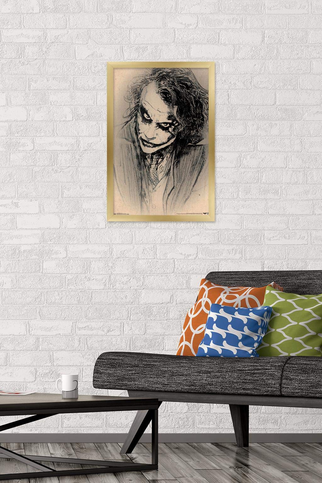 Trends International Dc Comics Movie-The Dark Knight-The Joker-Sketch Wall Poster, 14.725'' X 22.375'', Gold Framed Version