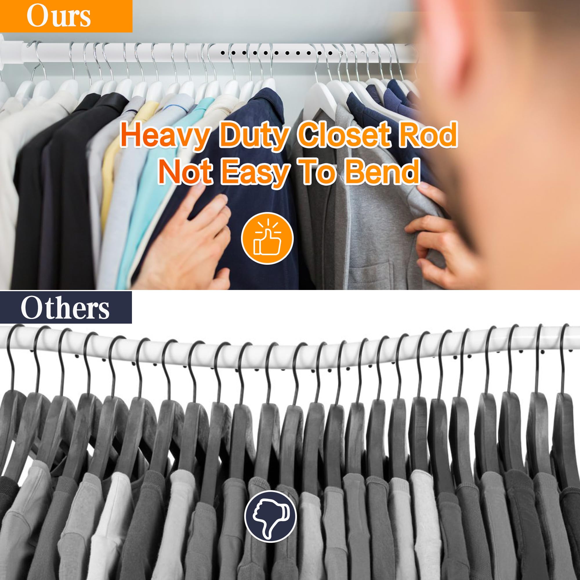 Closet Rod, 17 To 64 Inches Adjustable Closet Rods For Hanging Clothes Heavy Duty Closet Hanging Rod Metal White Rod For Closet,