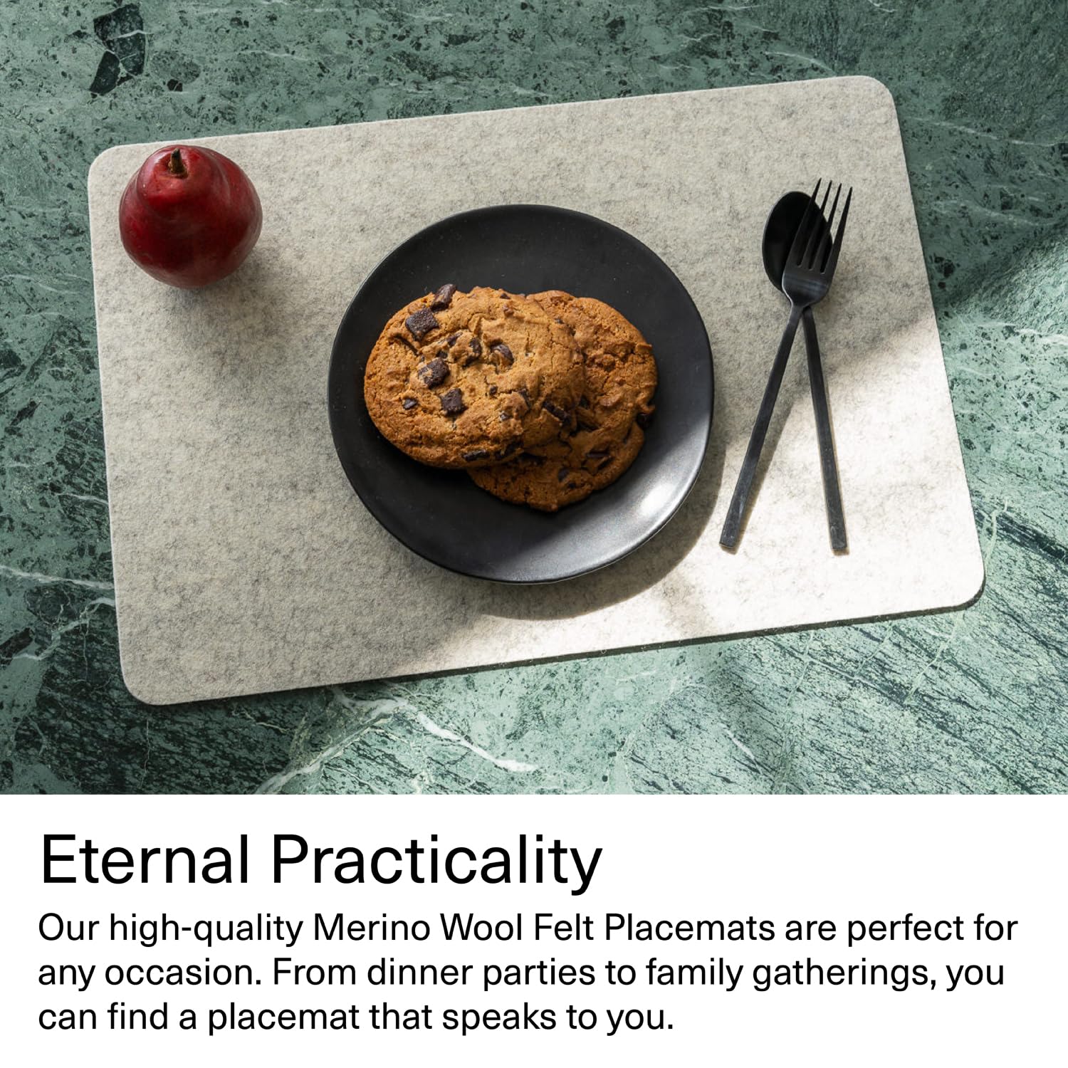 Graf Lantz - Merino Wool Rectangle Placemat - Charcoal (12'' H X 18'' W) - 3Mm Merino Wool Felt Table Mat - Moisture Wicking - O