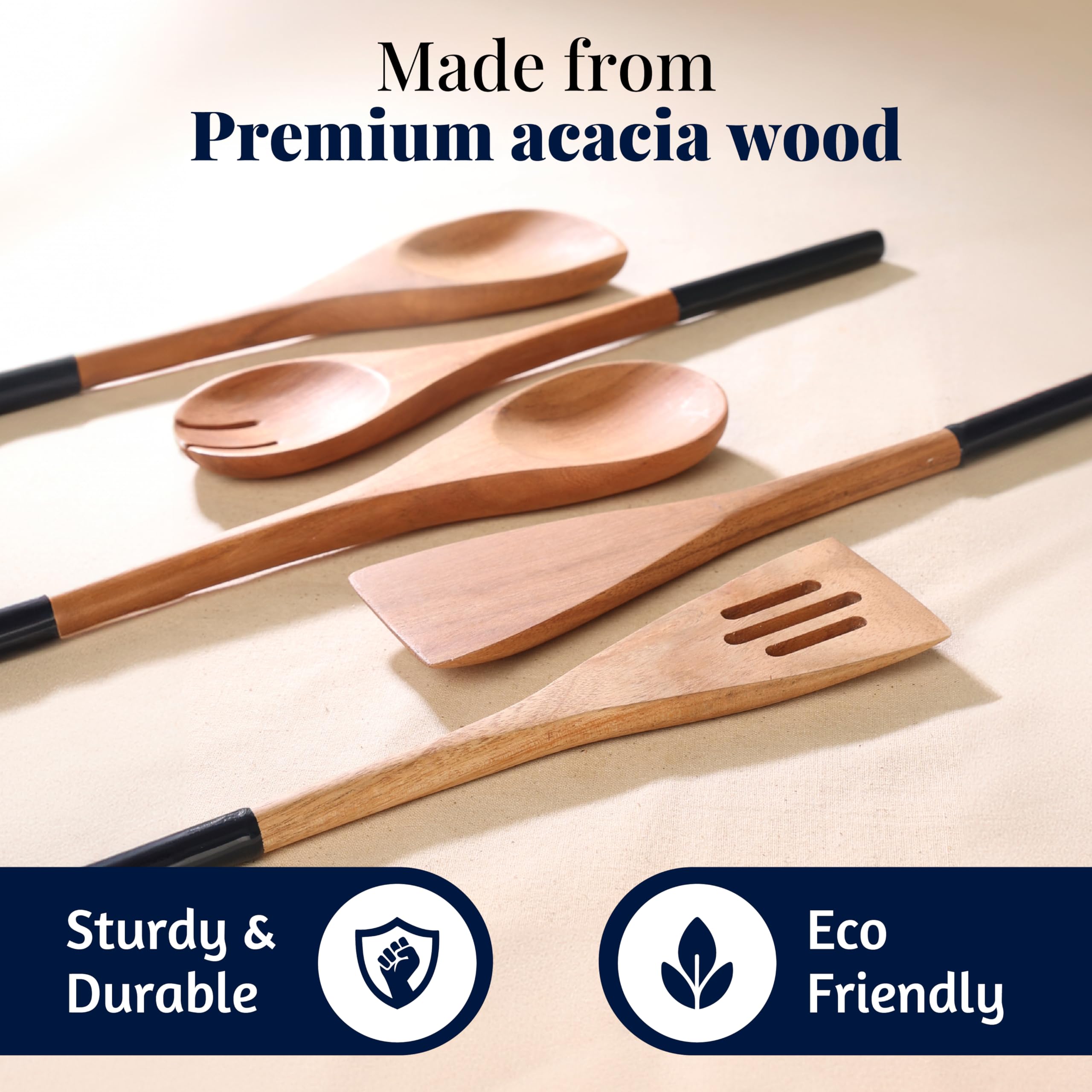 Folkulture Wooden Spoons For Cooking, Set Of 5 Wooden Cooking Utensils Or Non-Stick Wooden Kitchen Utensil Set, Non Toxic Wooden