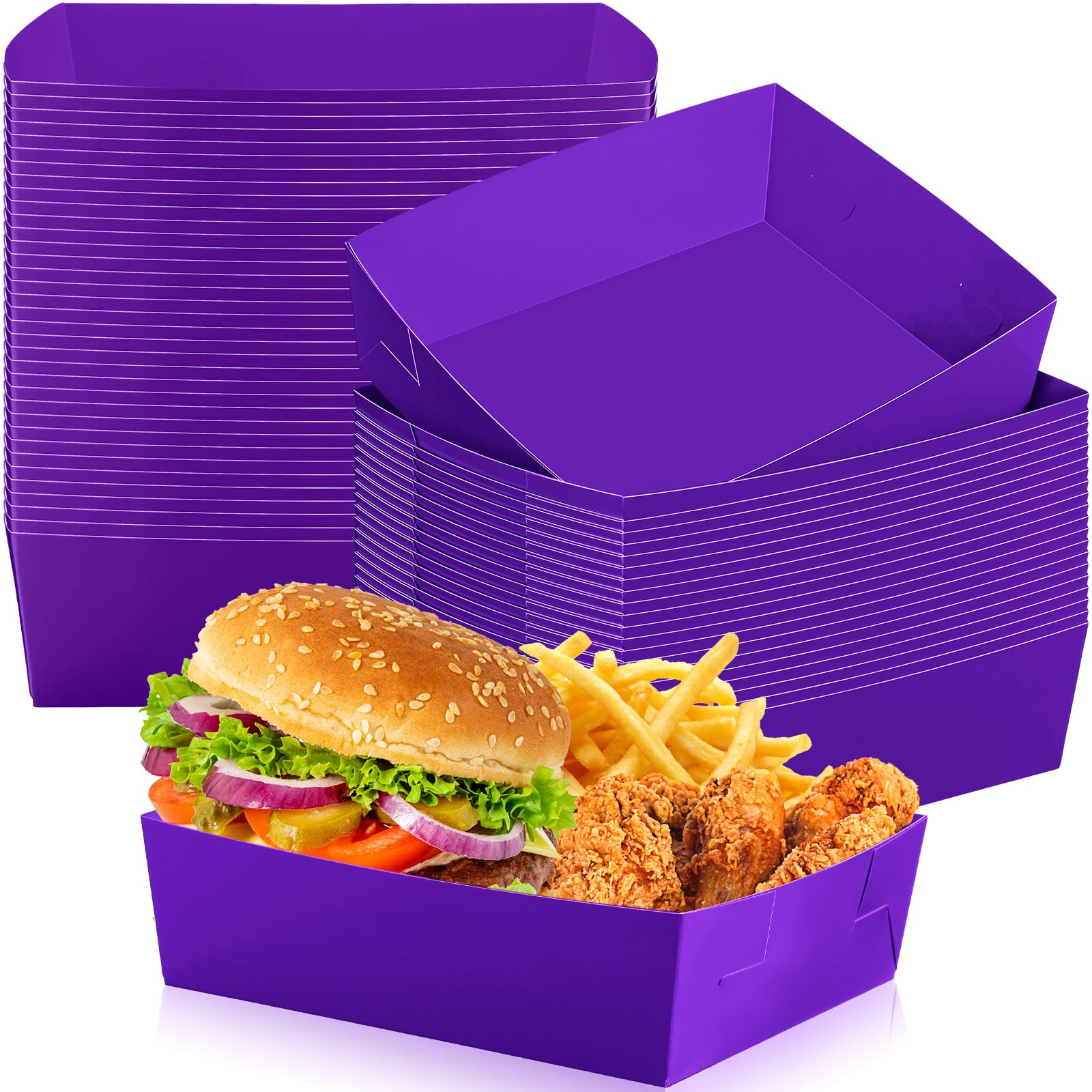 Uiifan 50 Pack Paper Food Tray 5 lb Large Food Boats Nacho Plates Disposable Serving Snack Trays Grease Resistant for Christmas 